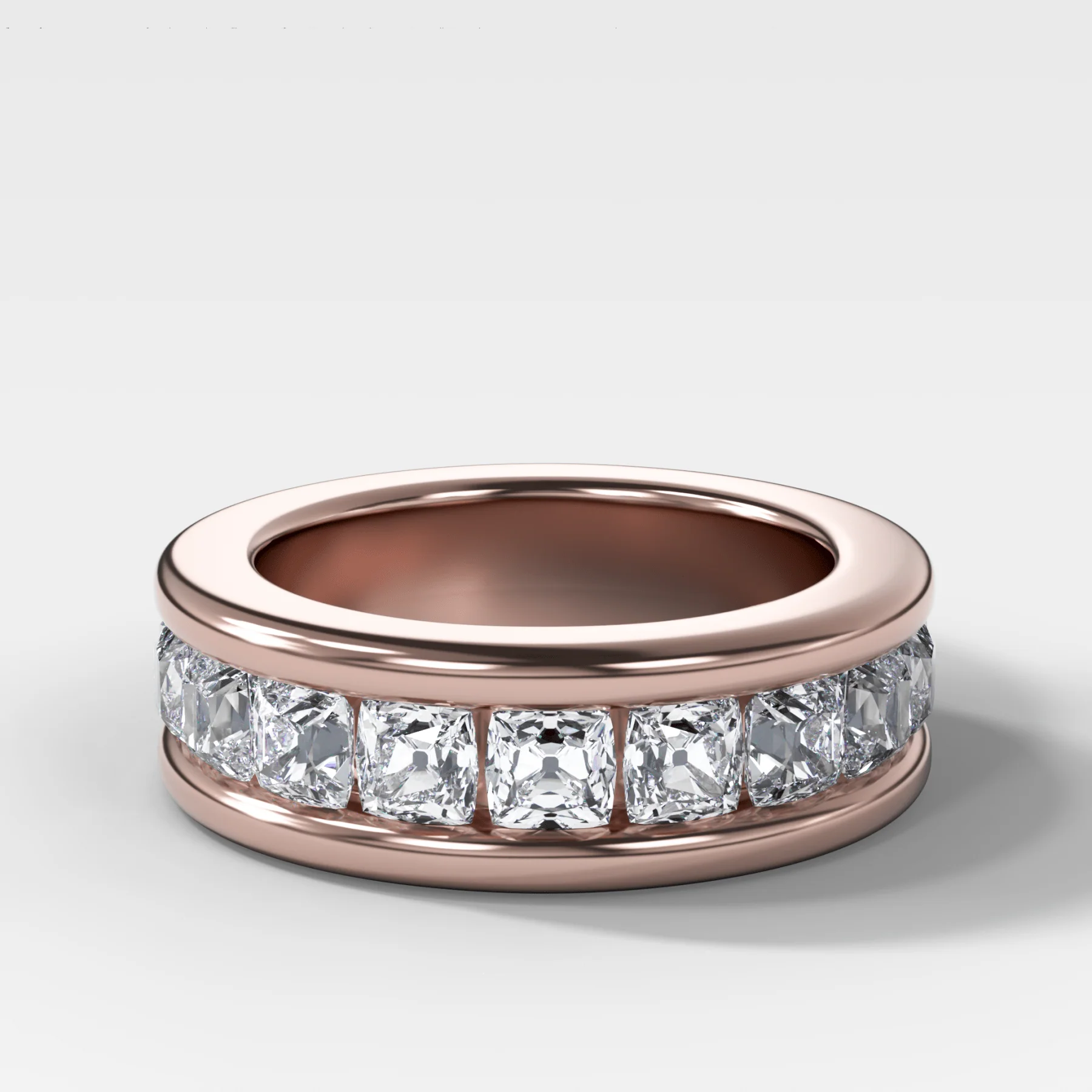 Chunky Channel Set Halfway Wedding band with Old Mine Cut Diamonds - Image 3