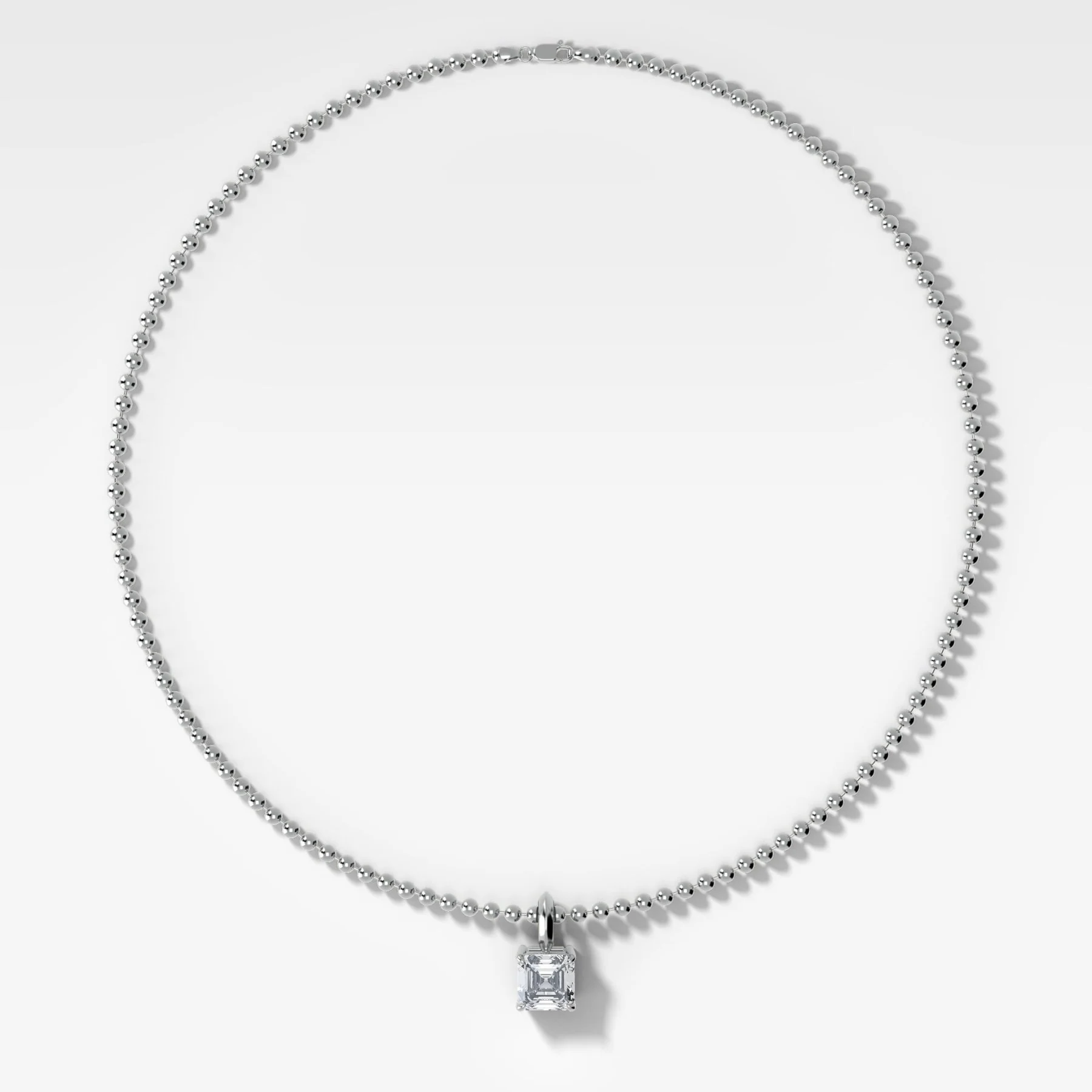 Classic Asscher Attachable Diamond Pendant With Beaded Chain (3mm) - Image 2