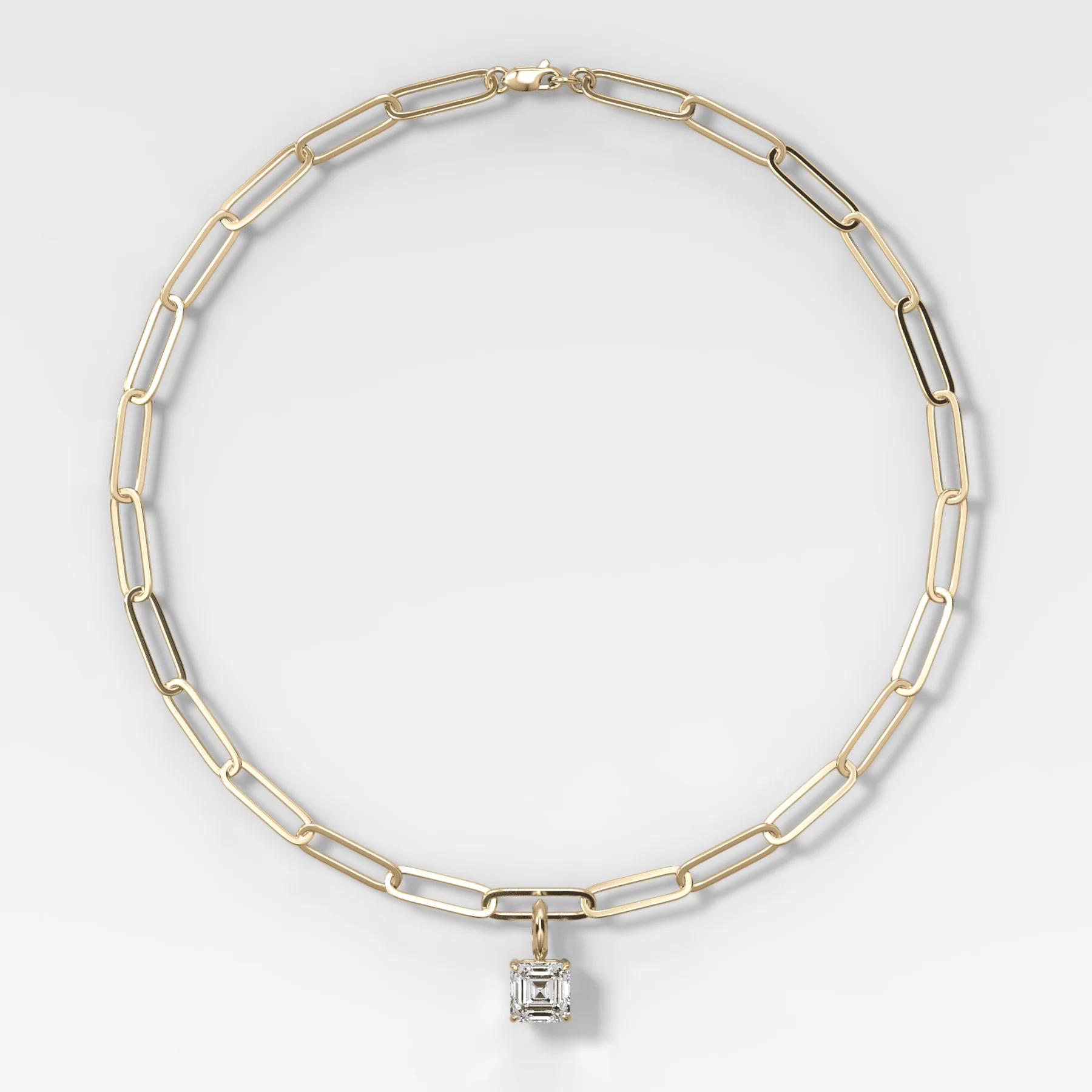 Classic Asscher Attachable Diamond Pendant With Paperclip Chain (6.2mm)
