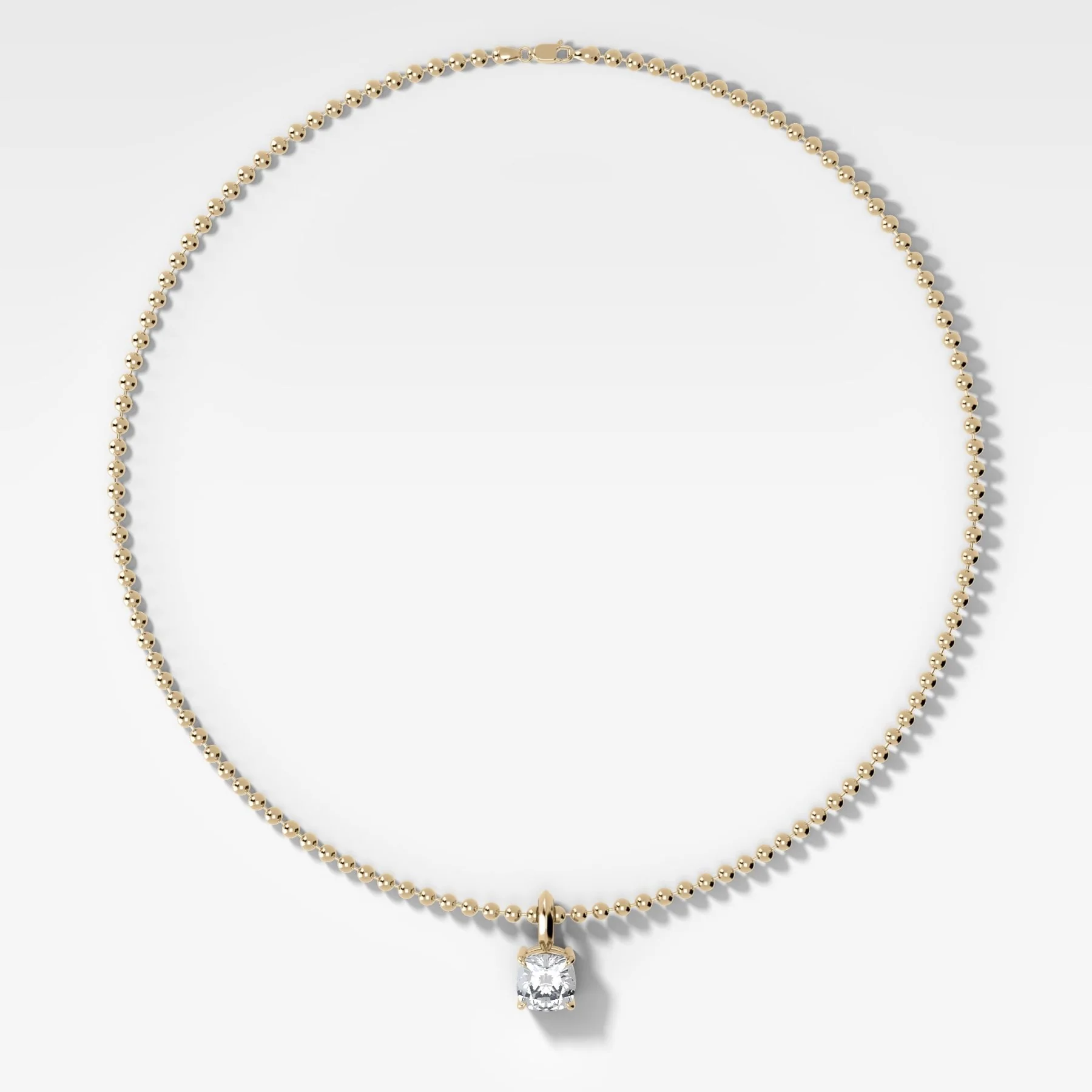 Classic Cushion Attachable Diamond Pendant With Beaded Chain (3mm)