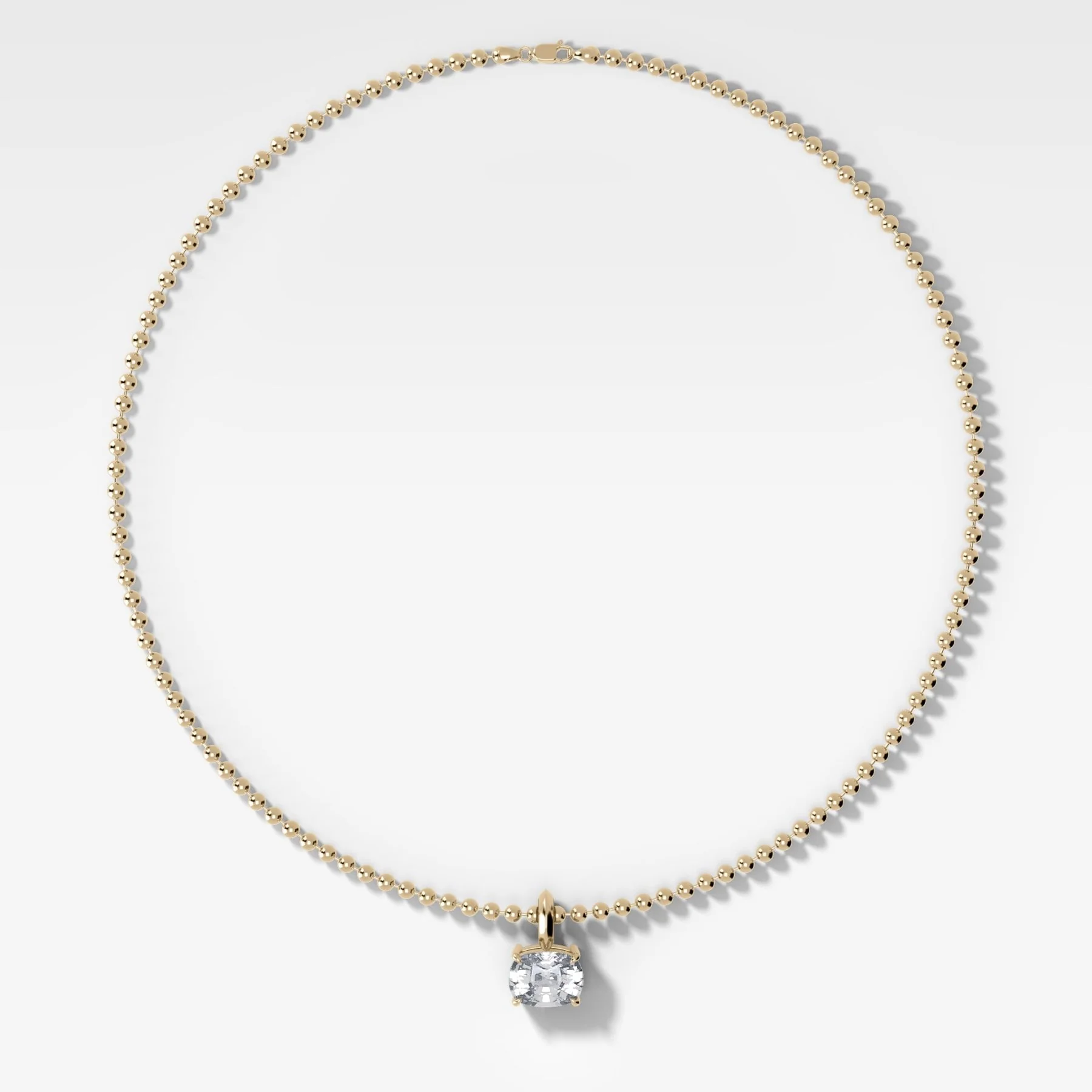 Classic East West Elongated Cushion Attachable Diamond Pendant With Beaded Chain (3mm)
