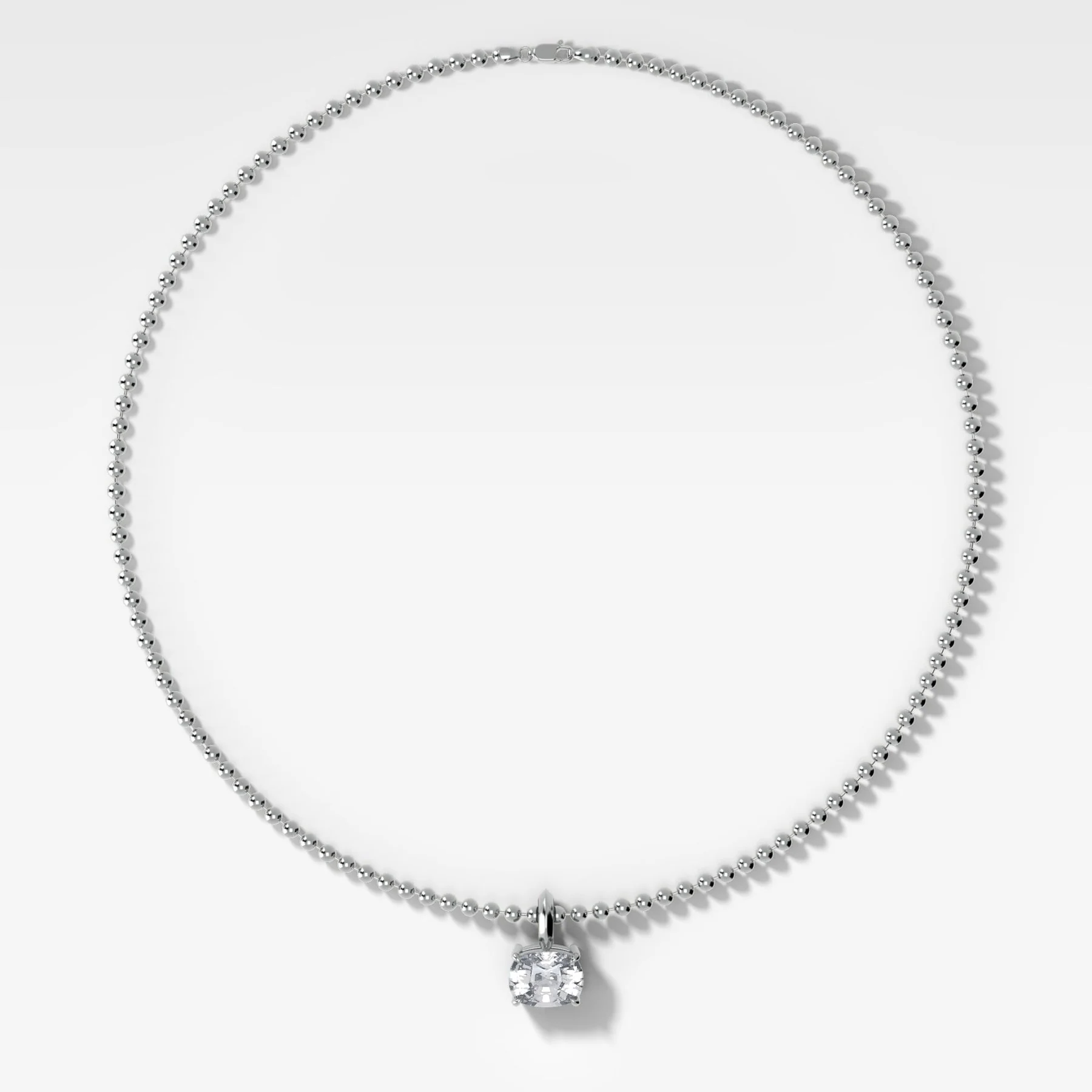 Classic East West Elongated Cushion Attachable Diamond Pendant With Beaded Chain (3mm) - Image 2