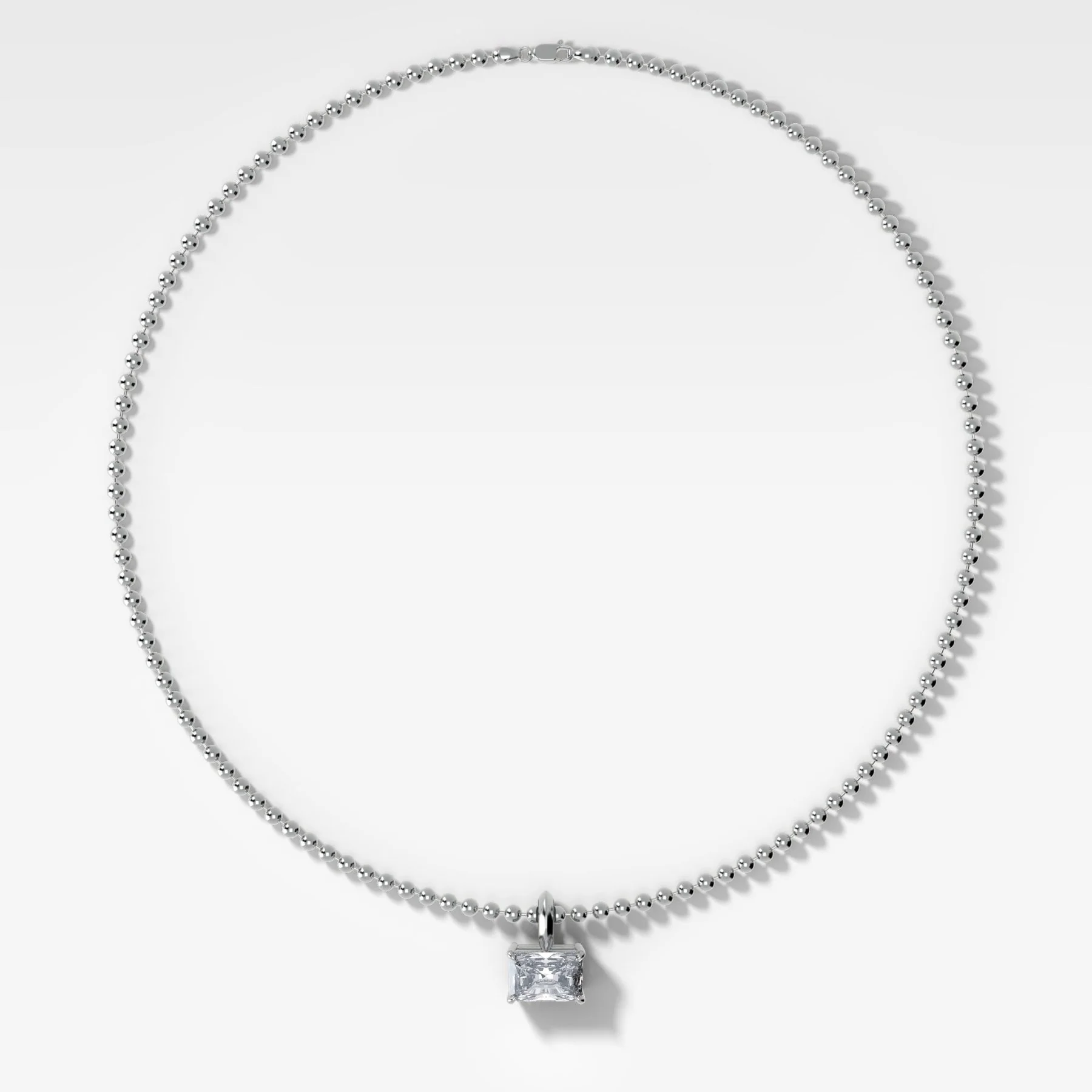 Classic East West Elongated Radiant Attachable Diamond Pendant With Beaded Chain (3mm) - Image 2