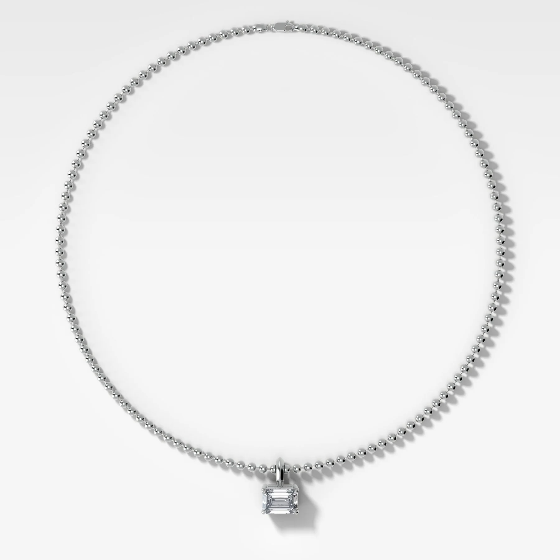 Classic East West Emerald Attachable Diamond Pendant With Beaded Chain (3mm) - Image 2