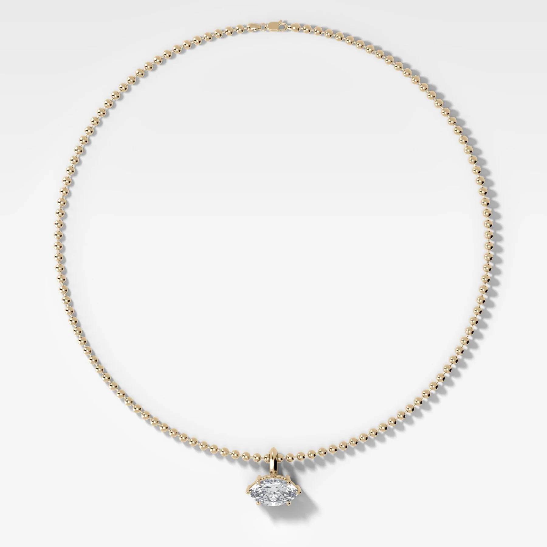 Classic East West Marquise Attachable Diamond Pendant With Beaded Chain (3mm)