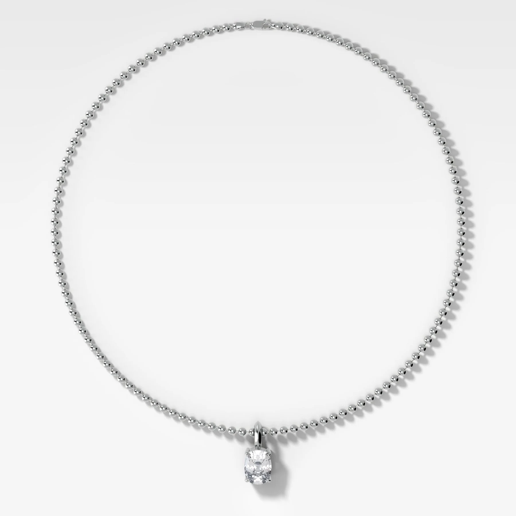 Classic Elongated Cushion Attachable Diamond Pendant With Beaded Chain (3mm) - Image 2