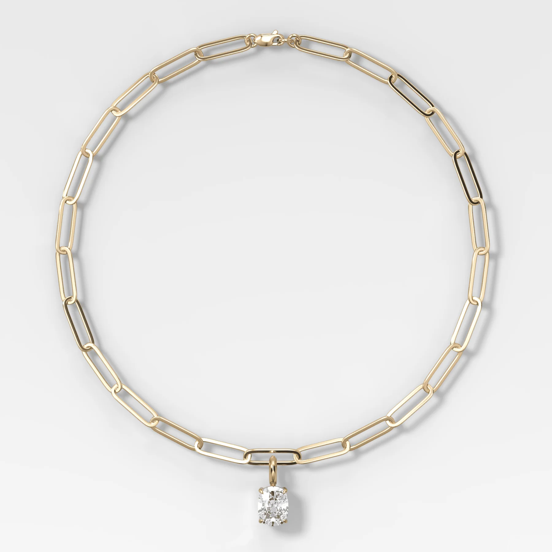 Classic Elongated Cushion Attachable Diamond Pendant With Paperclip Chain (6.2mm)