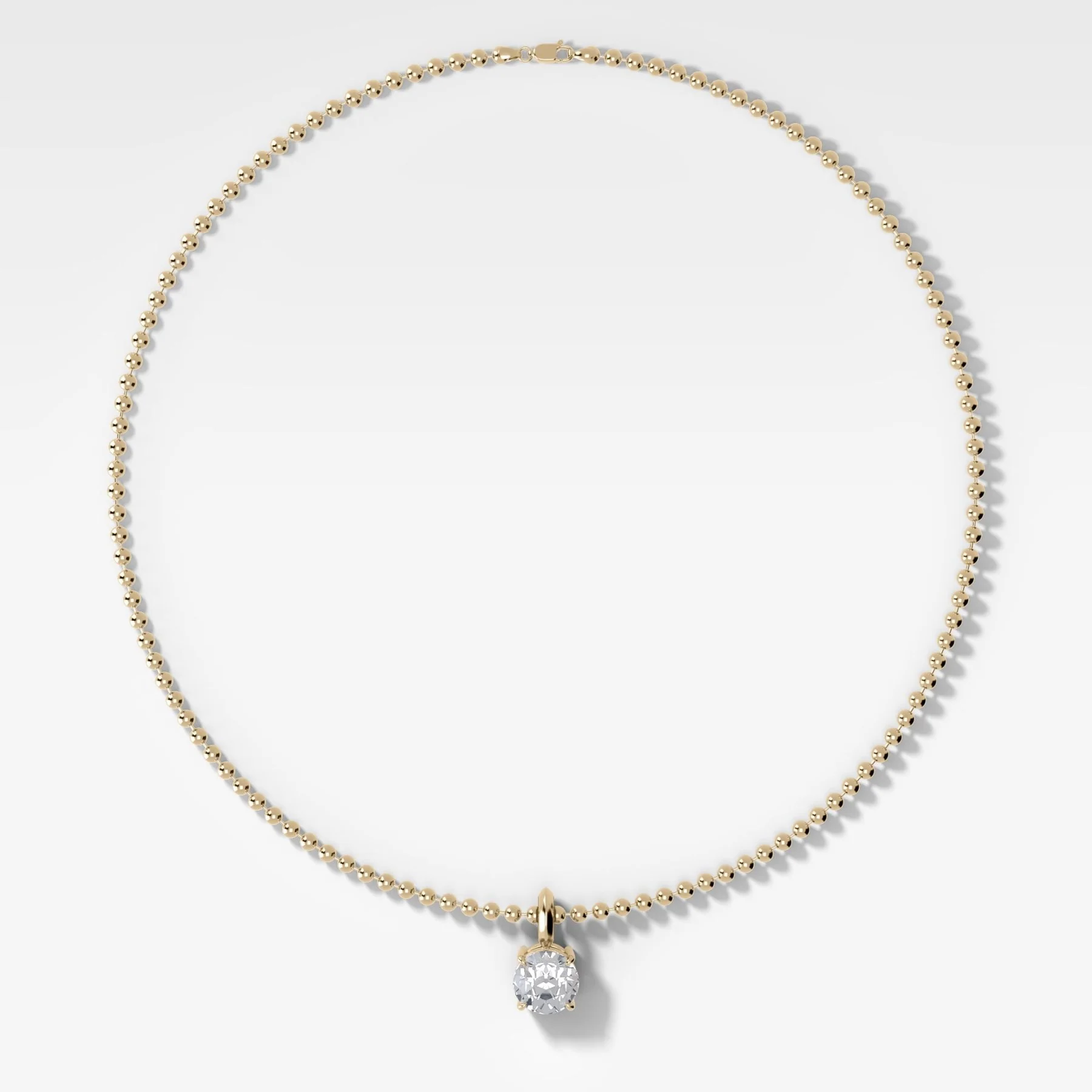 Classic Old Euro Attachable Diamond Pendant With Beaded Chain (3mm)
