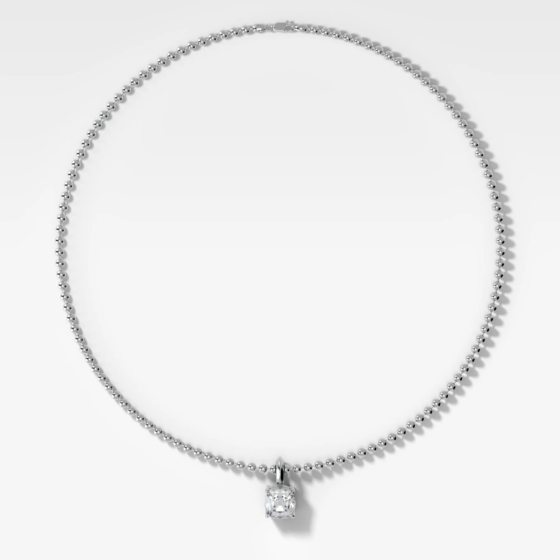 Classic Old Mine Attachable Diamond Pendant With Beaded Chain (3mm) - Image 2