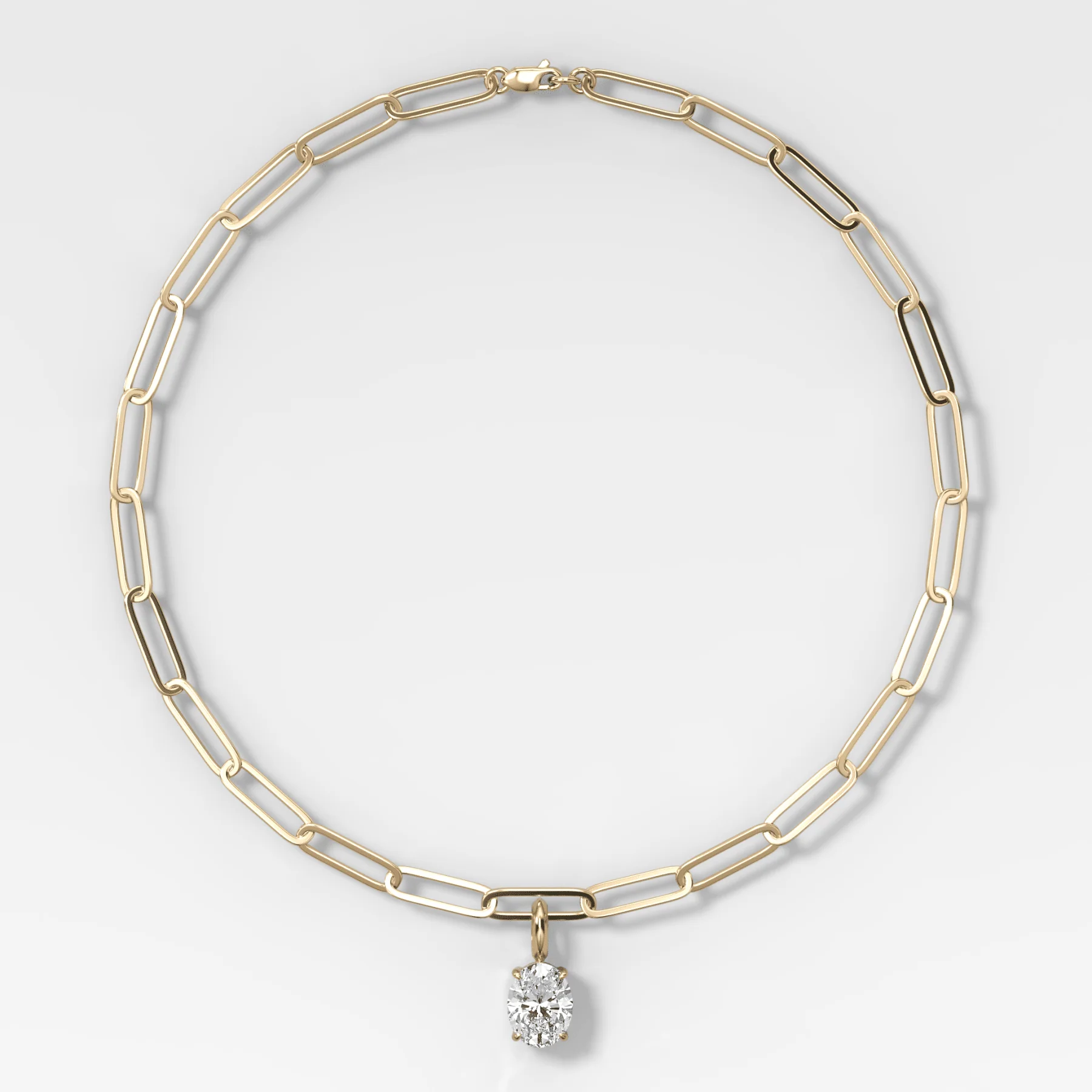 Classic Oval Attachable Diamond Pendant With Paperclip Chain (6.2mm)
