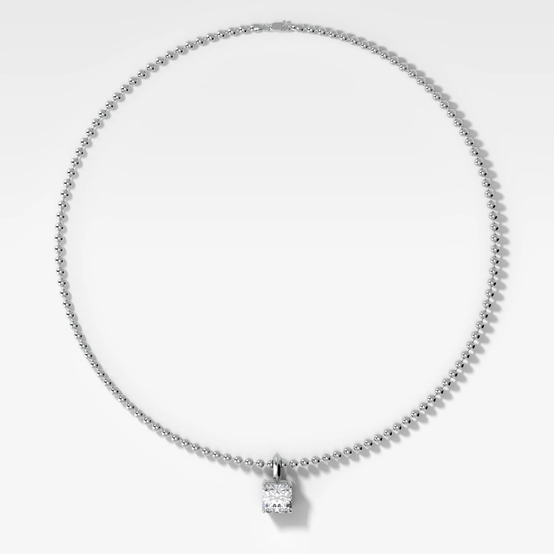 Classic Radiant Attachable Diamond Pendant With Beaded Chain (3mm) - Image 2