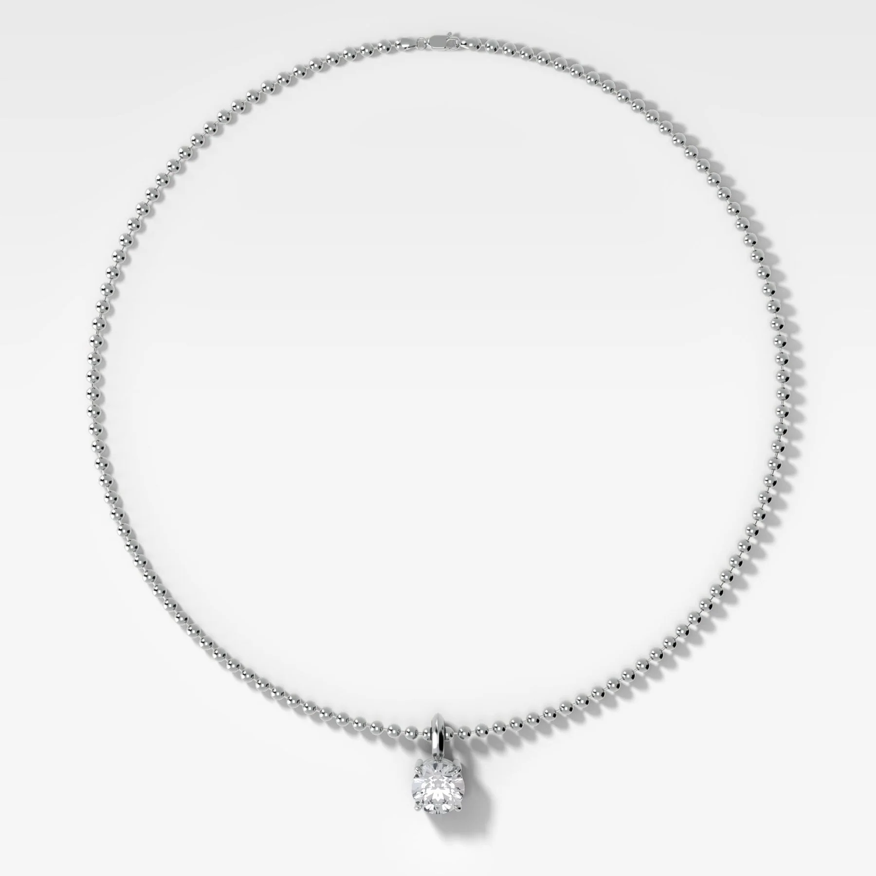 Classic Round Attachable Diamond Pendant With Beaded Chain (3mm) - Image 2