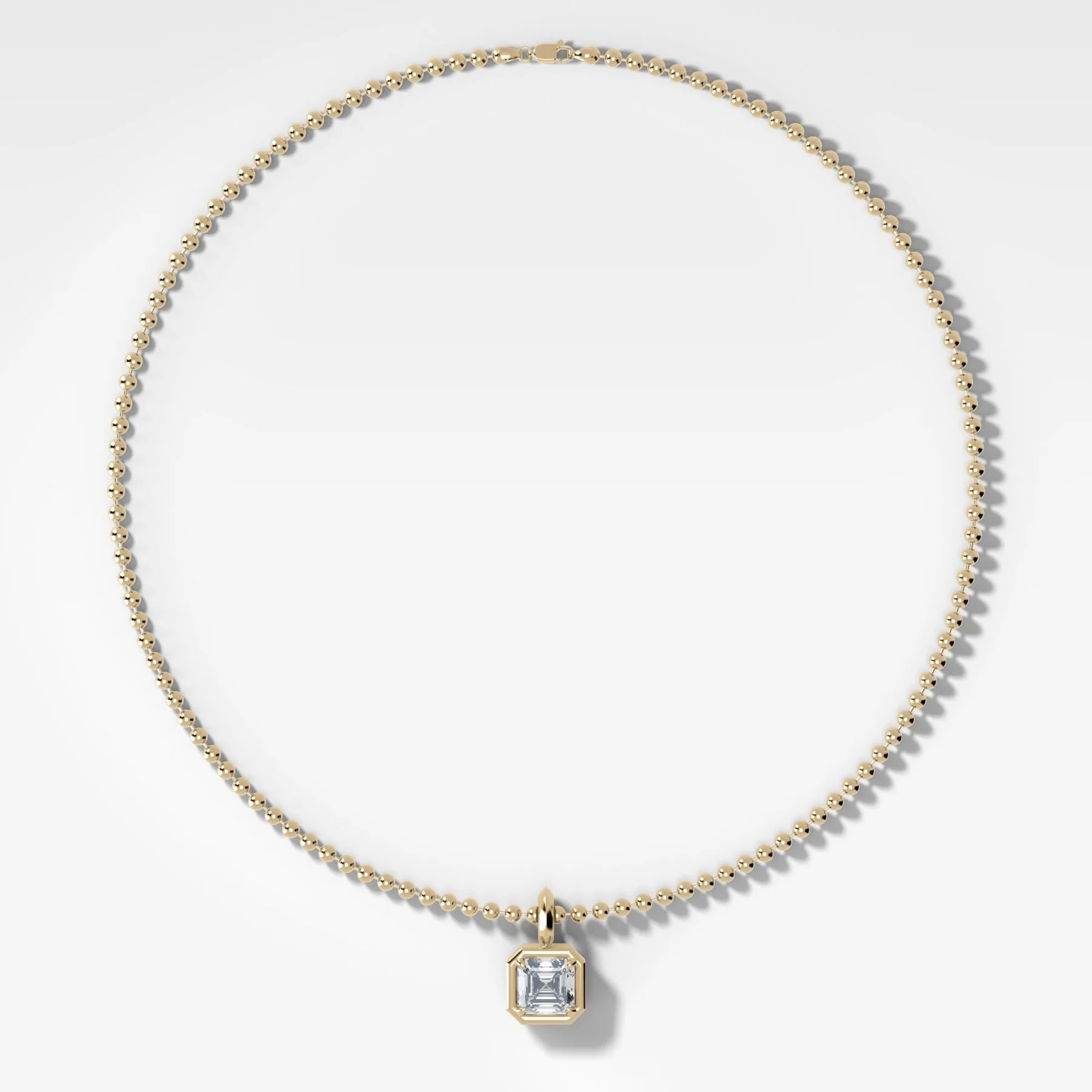 Club Asscher Attachable Diamond Pendant With Beaded Chain (3mm)