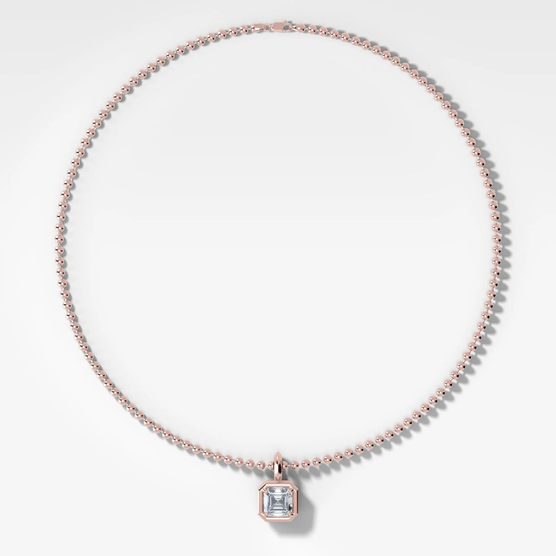 Club Asscher Attachable Diamond Pendant With Beaded Chain (3mm) - Image 3