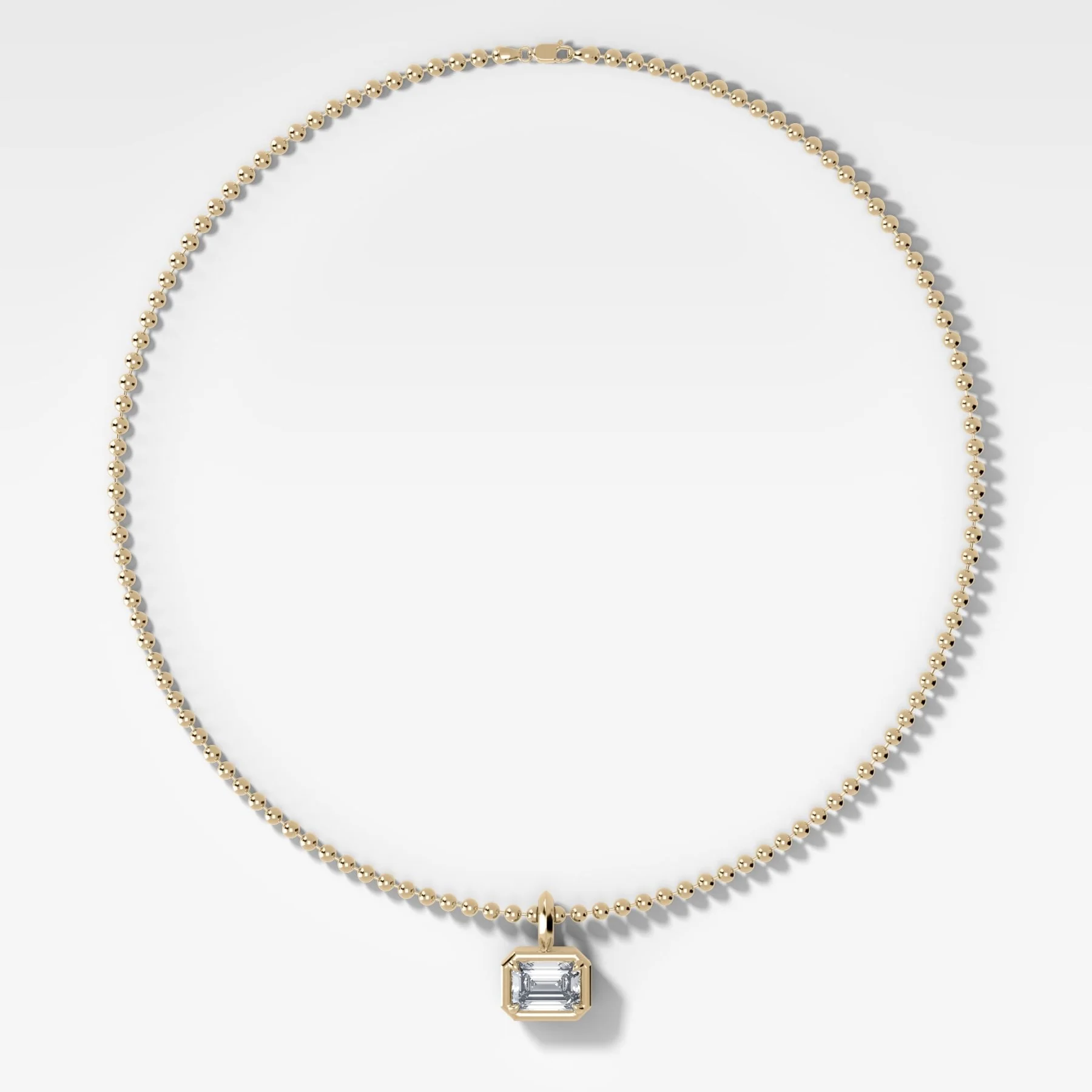 Club East West Emerald Attachable Diamond Pendant With Beaded Chain (3mm)
