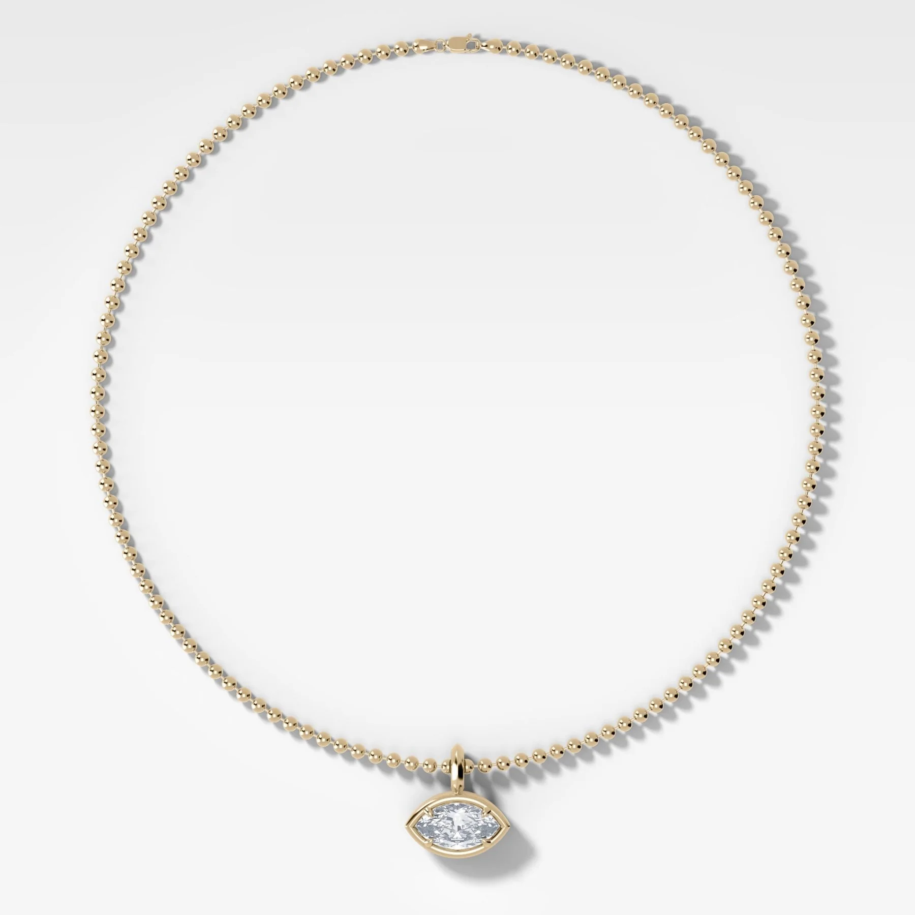 Club East West Marquise Attachable Diamond Pendant With Beaded Chain (3mm)