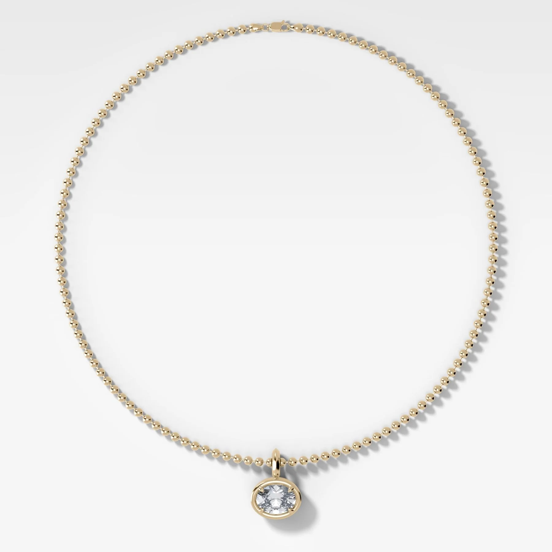 Club East West Oval Attachable Diamond Pendant With Beaded Chain (3mm)