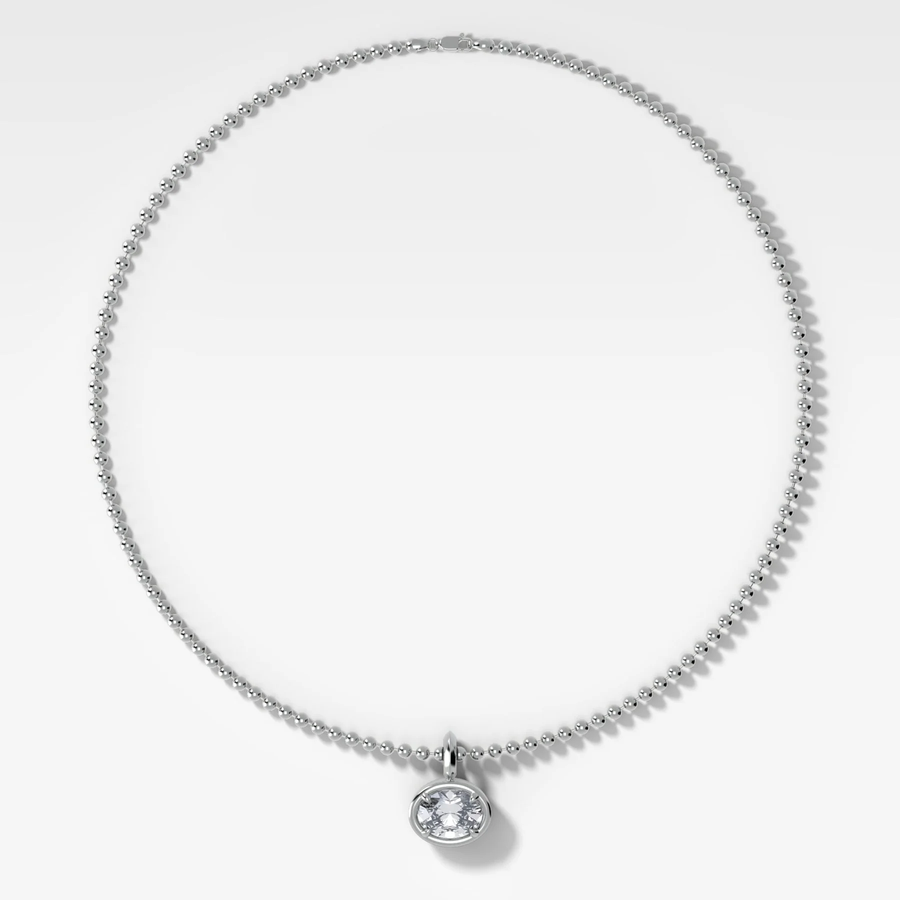 Club East West Oval Attachable Diamond Pendant With Beaded Chain (3mm) - Image 2