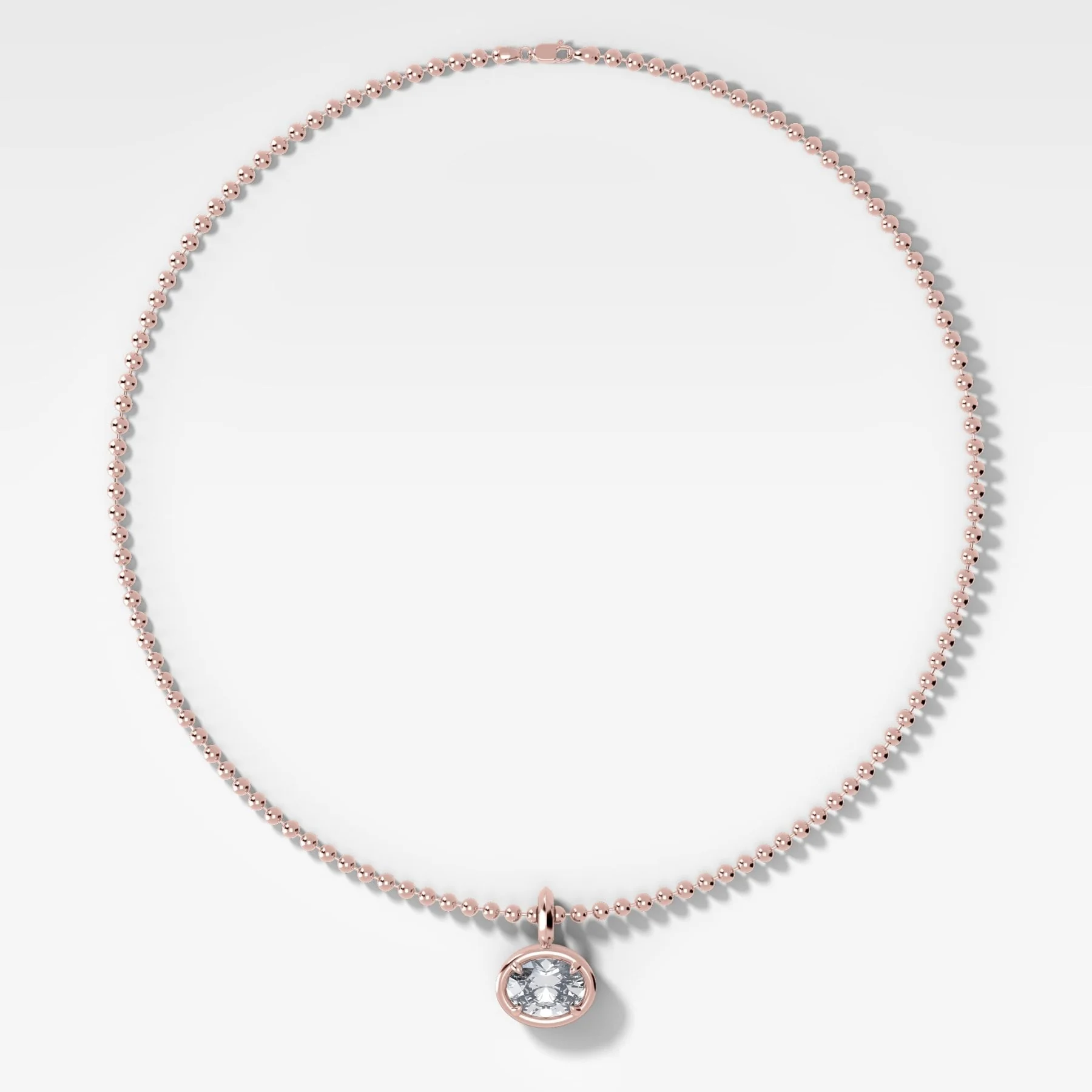 Club East West Oval Attachable Diamond Pendant With Beaded Chain (3mm) - Image 3