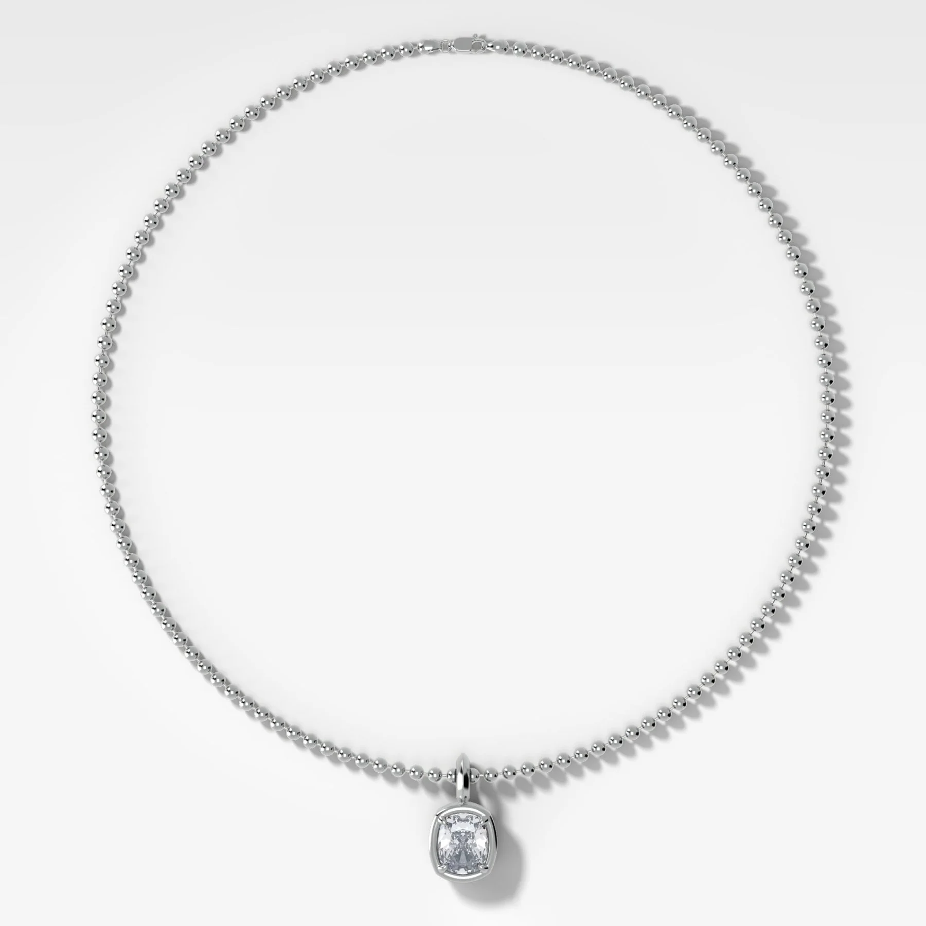 Club Elongated Cushion Attachable Diamond Pendant With Beaded Chain (3mm) - Image 2