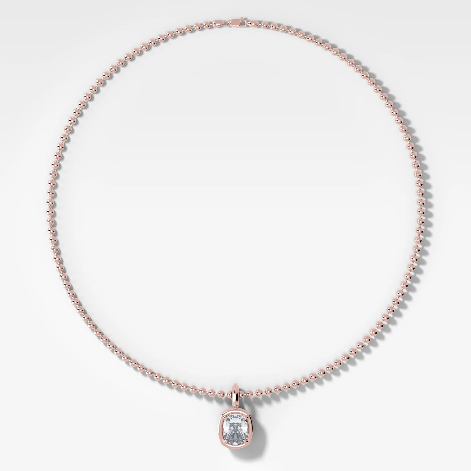 Club Elongated Cushion Attachable Diamond Pendant With Beaded Chain (3mm) - Image 3