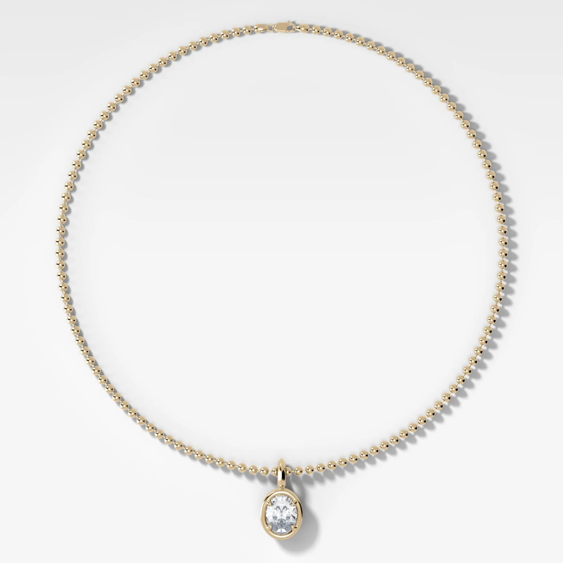 Club North South Oval Attachable Diamond Pendant With Beaded Chain (3mm)