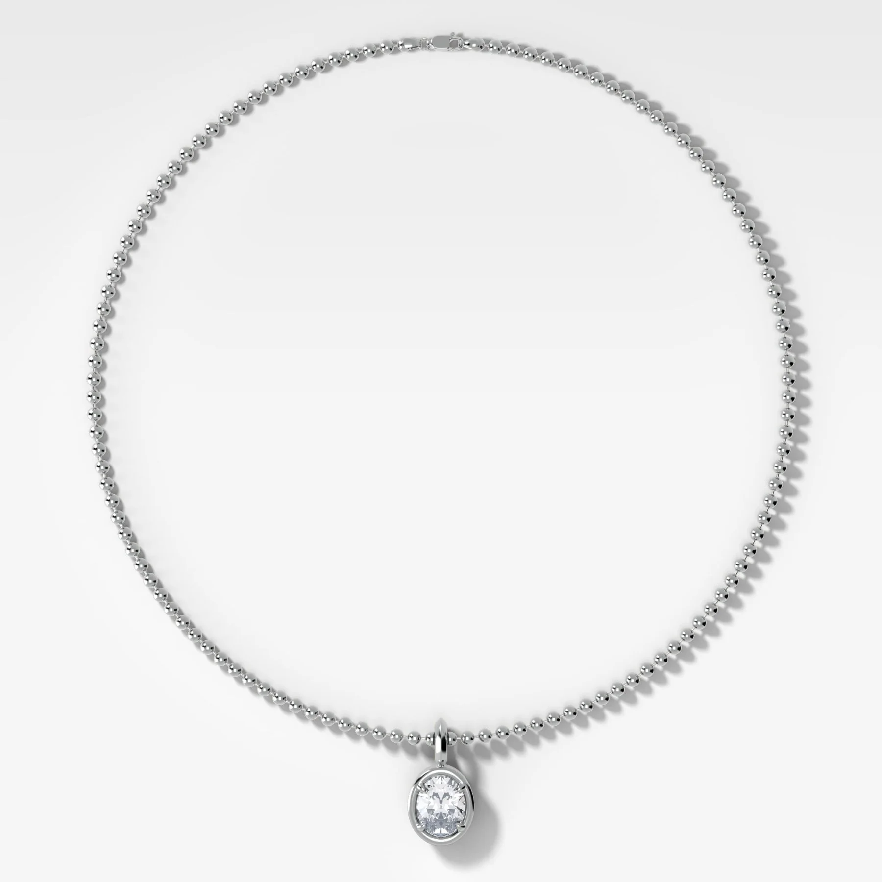 Club North South Oval Attachable Diamond Pendant With Beaded Chain (3mm) - Image 2
