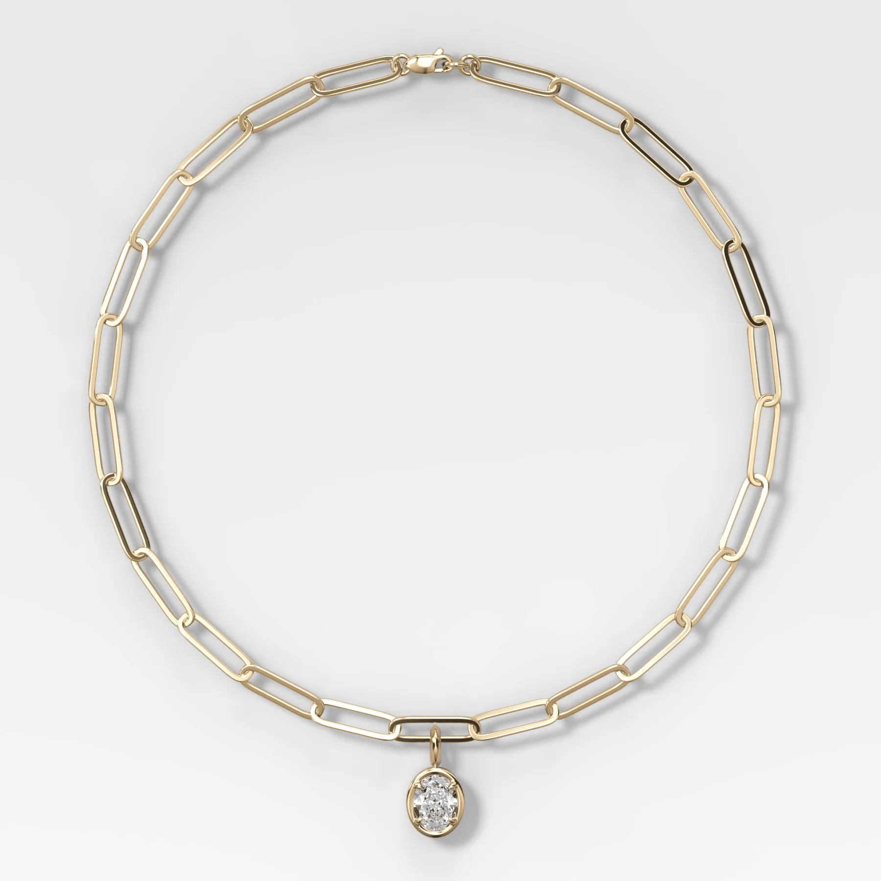 Club Oval Attachable Diamond Pendant With Paperclip Chain (6.2mm)