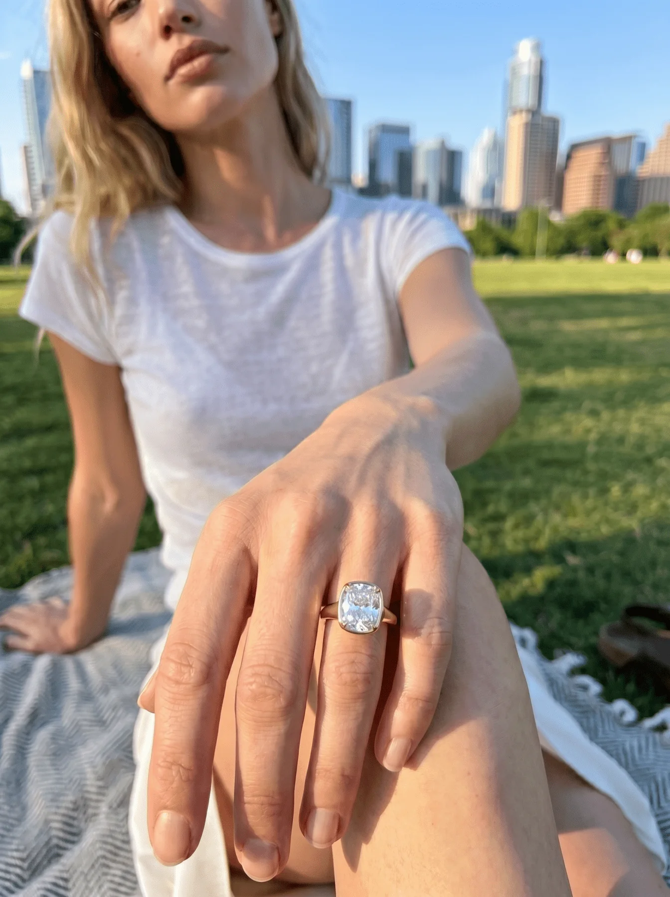 Club Ring Solitaire  Engagement Ring With an Elongated Cushion Cut Diamond - Image 3