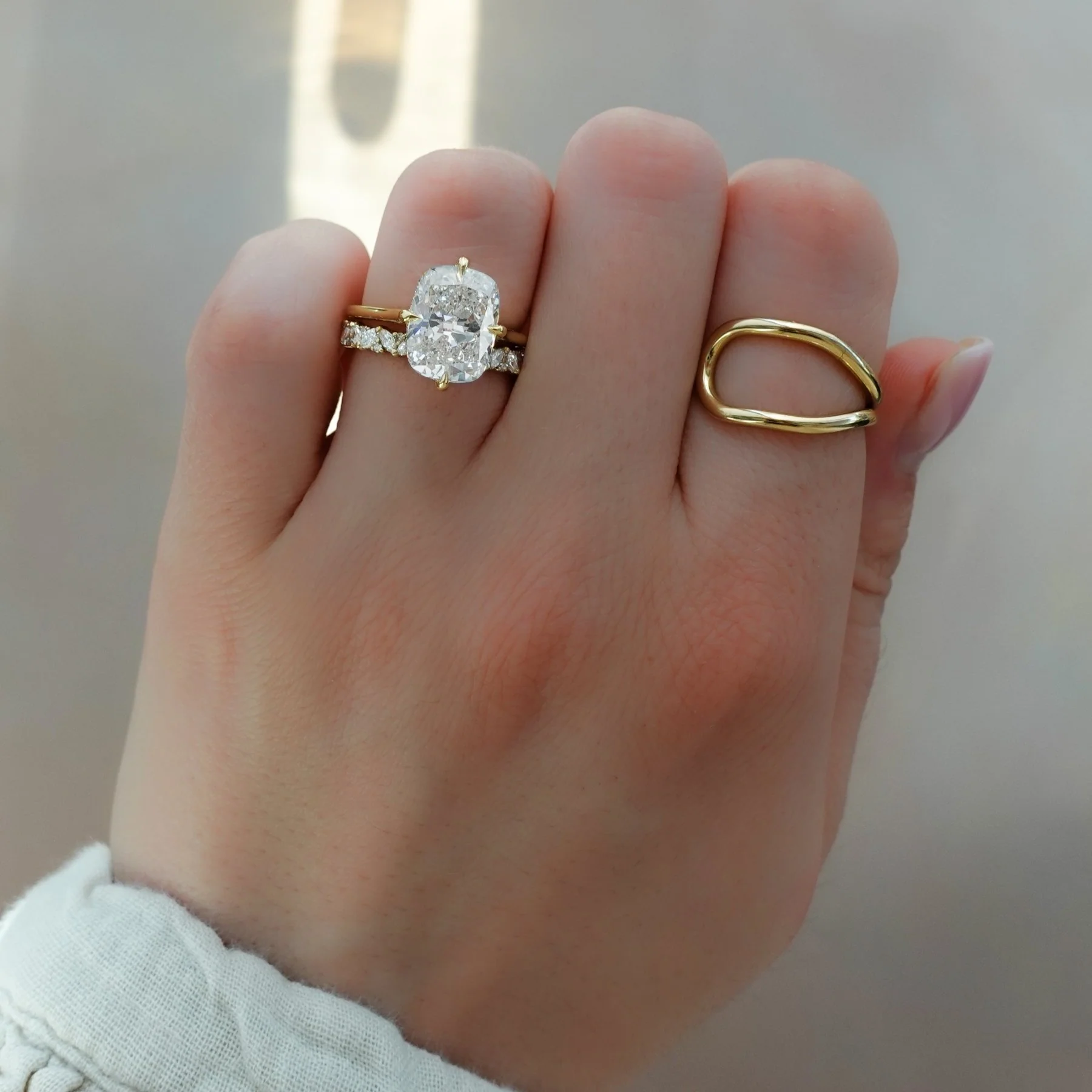 Compass Solitaire Engagement Ring with Elongated Cushion Cut Diamond - Image 6