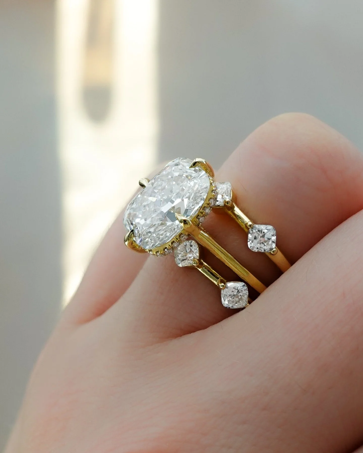 Compass Solitaire Engagement Ring with Elongated Cushion Cut Diamond - Image 7
