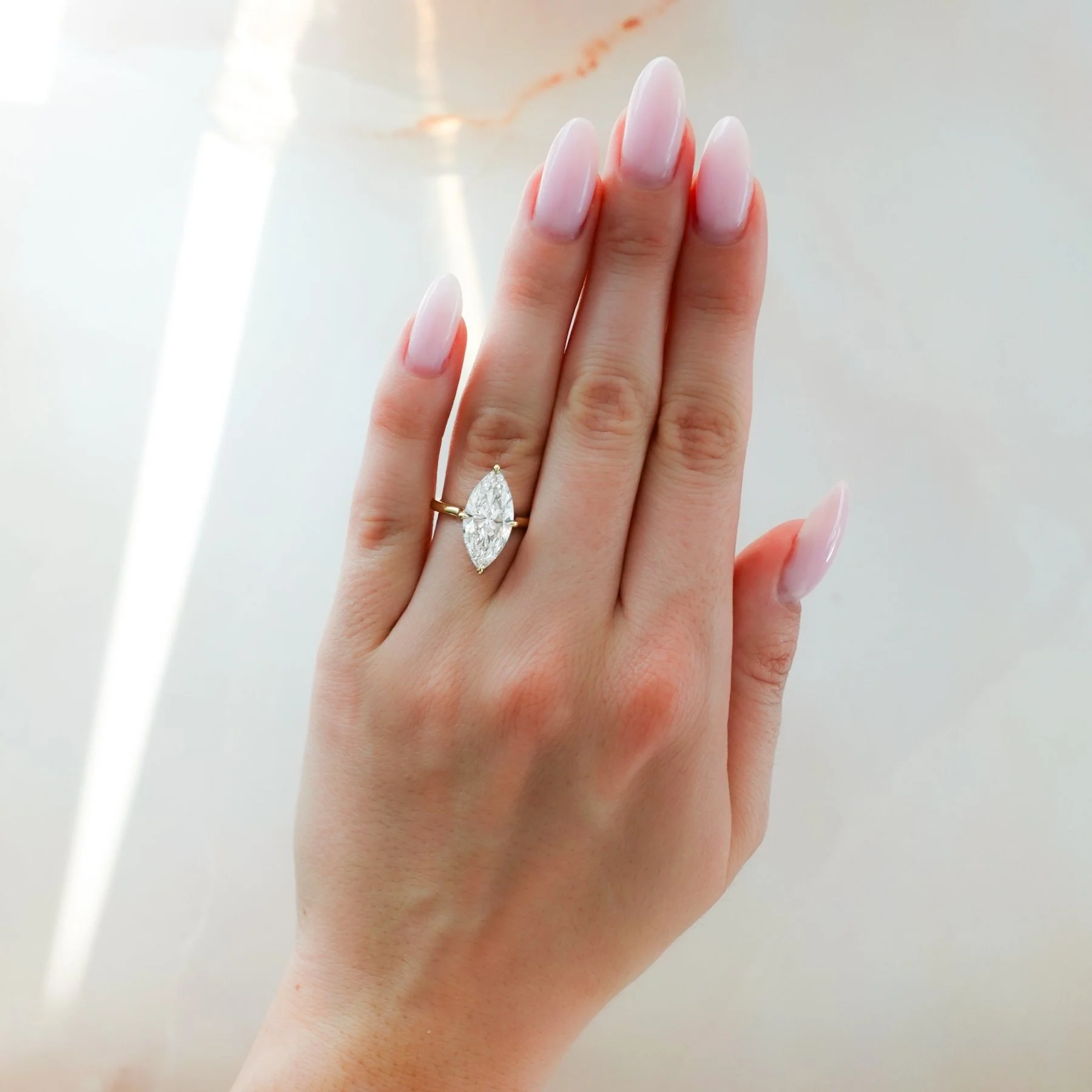 Compass Solitaire Engagement Ring with Marquise Cut Diamond (North South) - Image 3