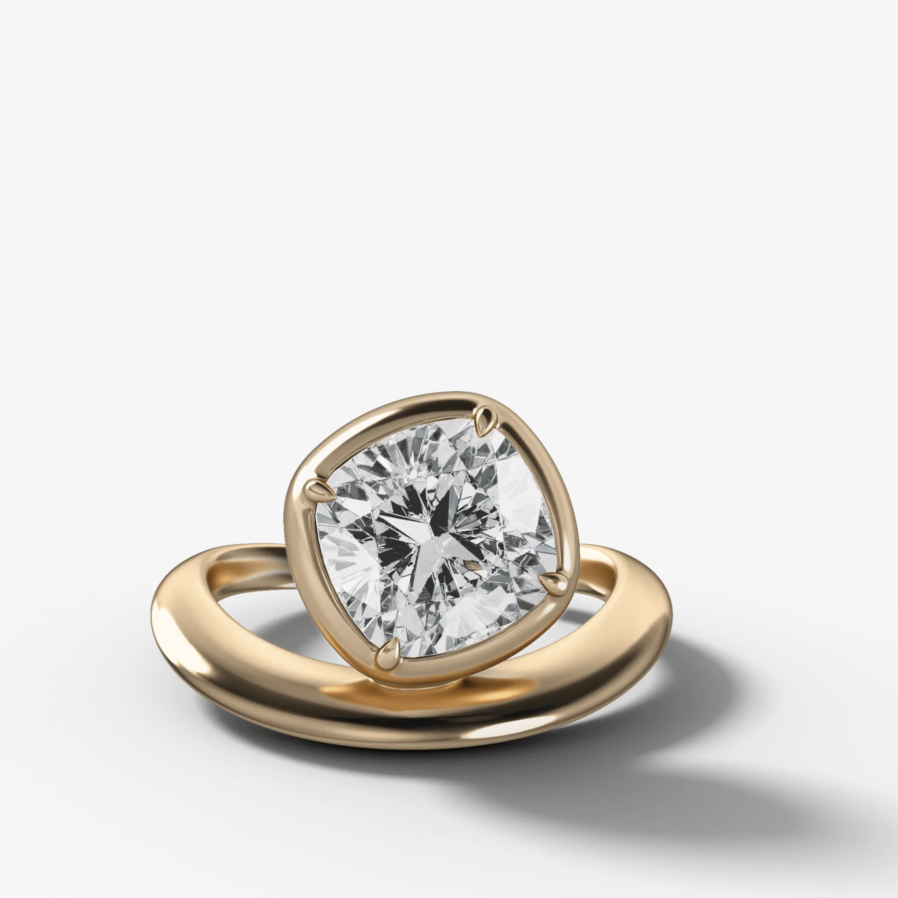 Contoured Club Engagement Ring with a Cushion Cut Diamond