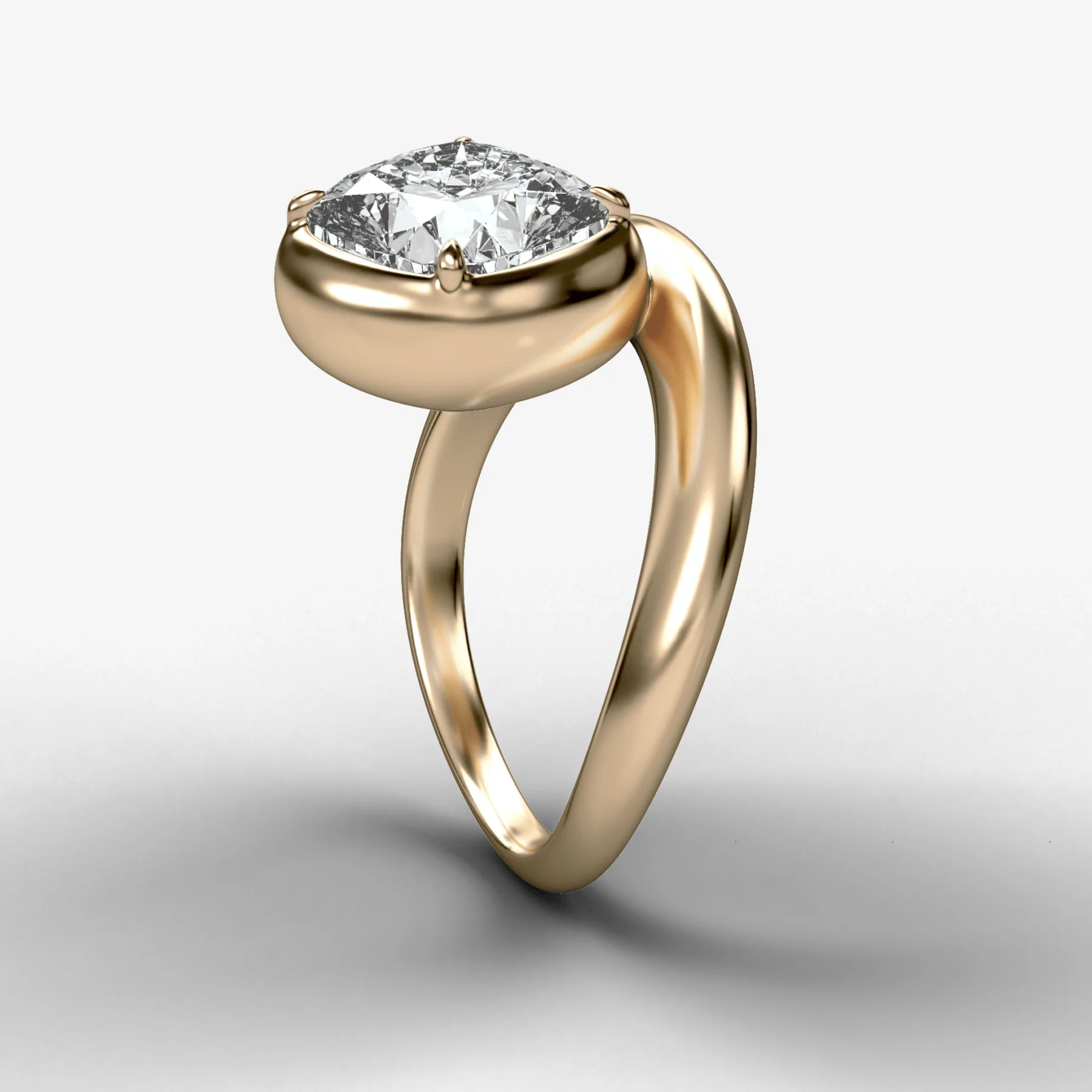 Contoured Club Engagement Ring with a Cushion Cut Diamond - Image 2