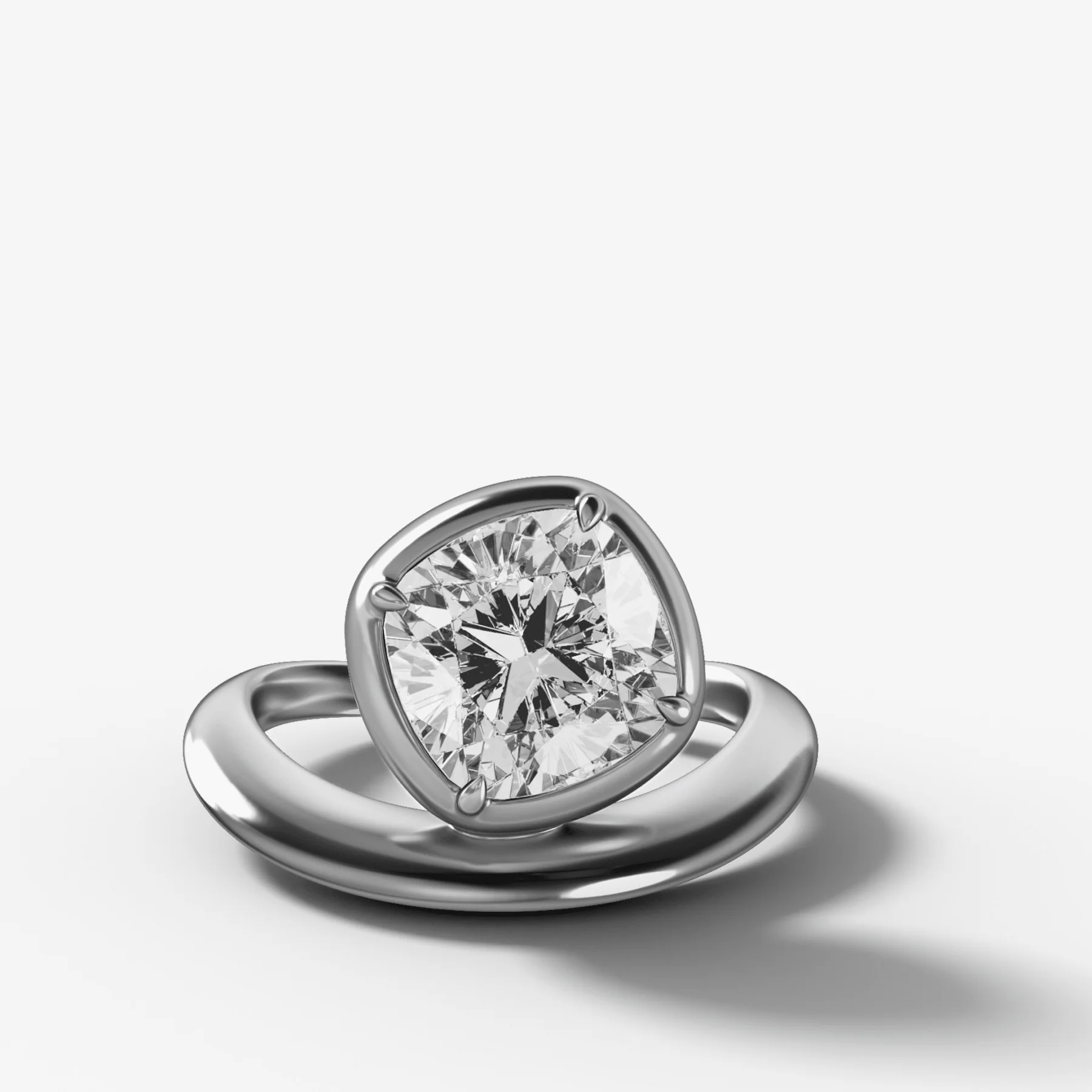Contoured Club Engagement Ring with a Cushion Cut Diamond - Image 4