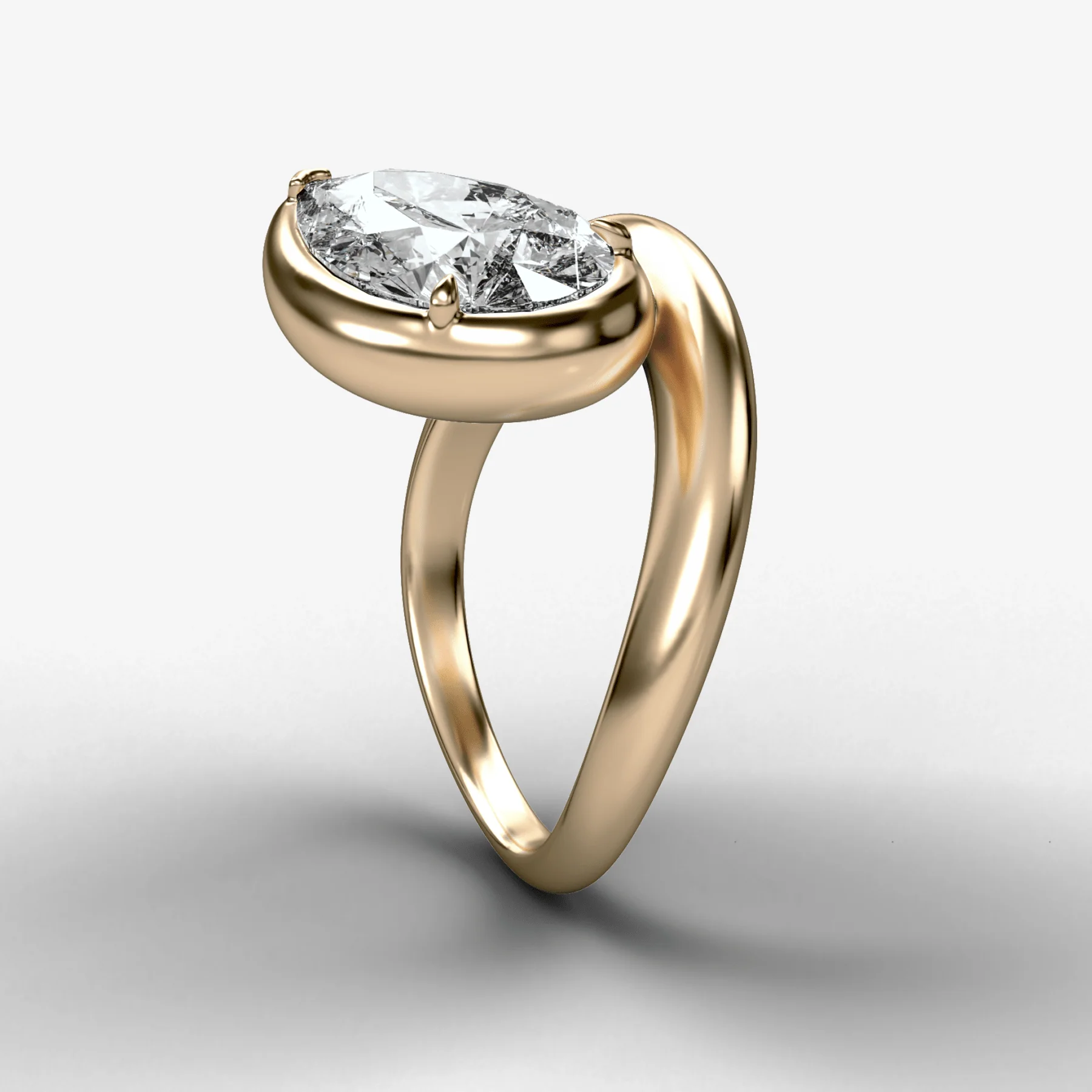 Contoured Club Engagement Ring with a Pear Cut Diamond - Image 2