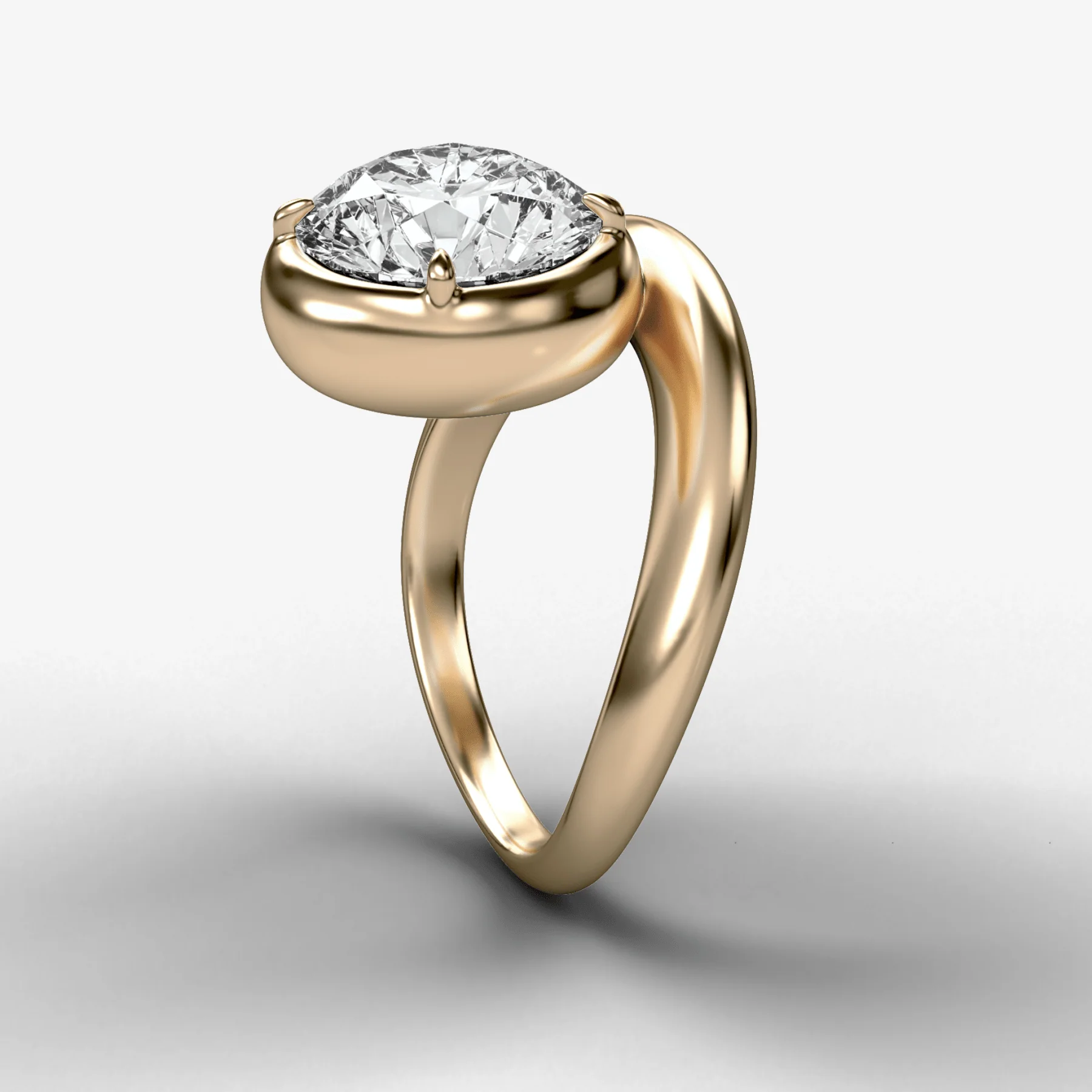 Contoured Club Engagement Ring with a Round Cut Diamond - Image 2