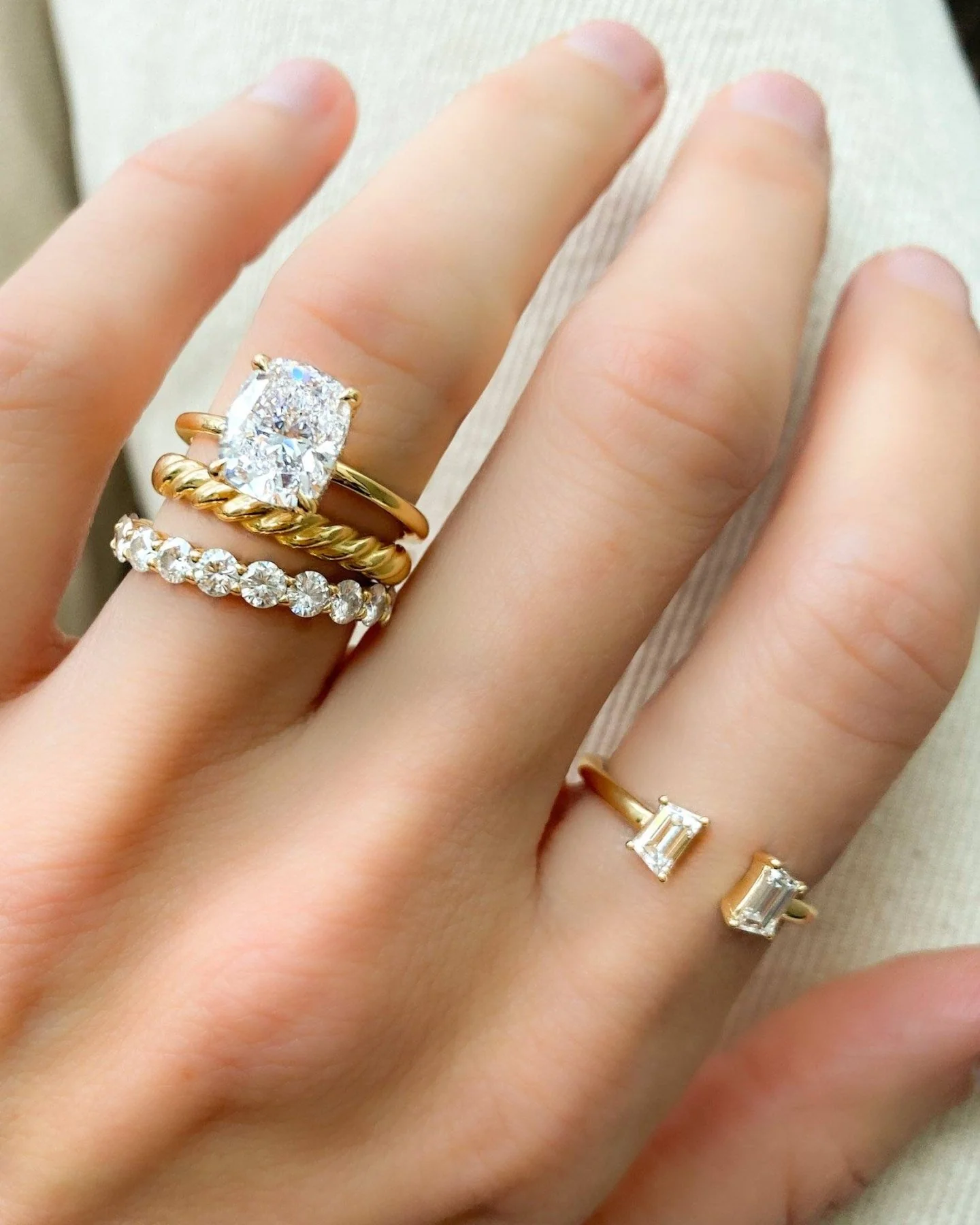 Crescent Solitaire Engagement Ring With Elongated Cushion Cut Diamond - Image 6
