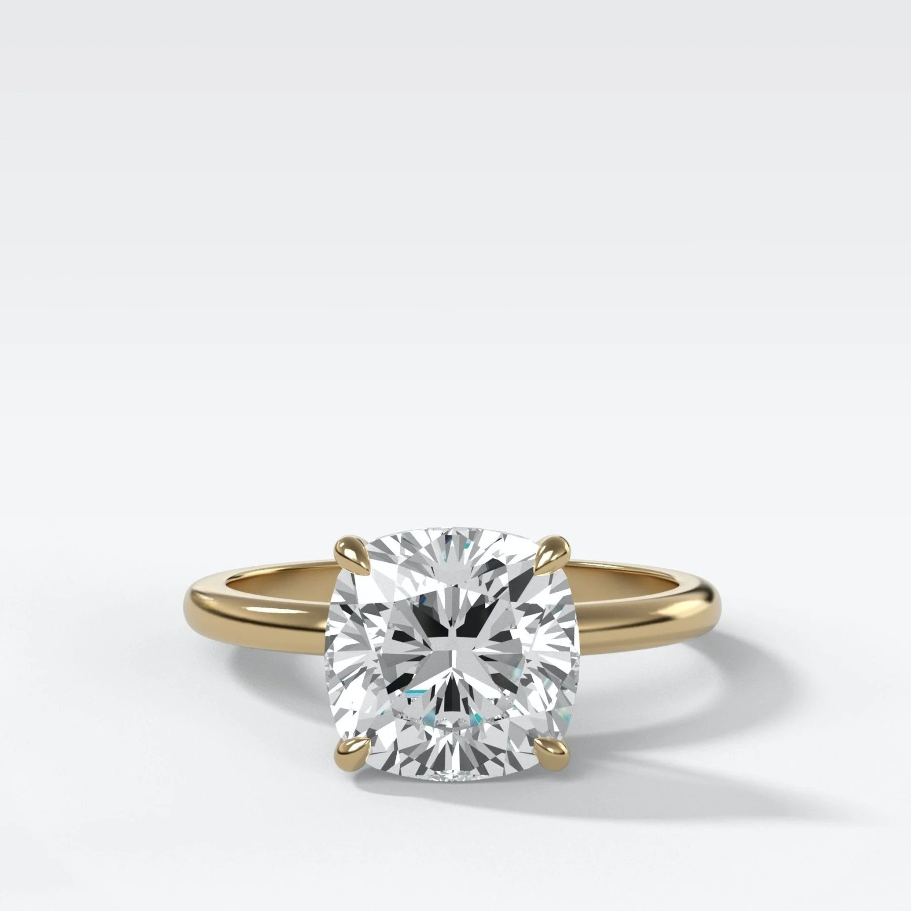 Crescent Solitaire Engagement Ring With Cushion Cut Diamond