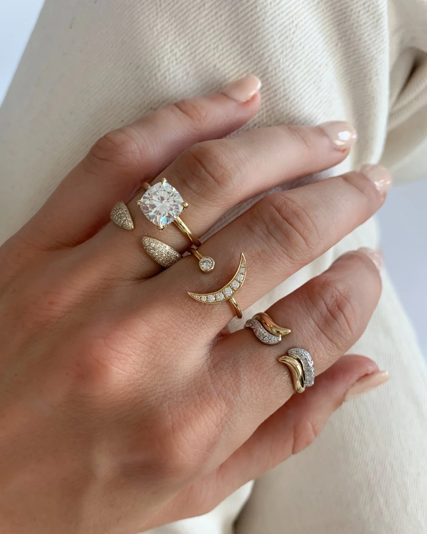 Crescent Solitaire Engagement Ring With Cushion Cut Diamond - Image 5