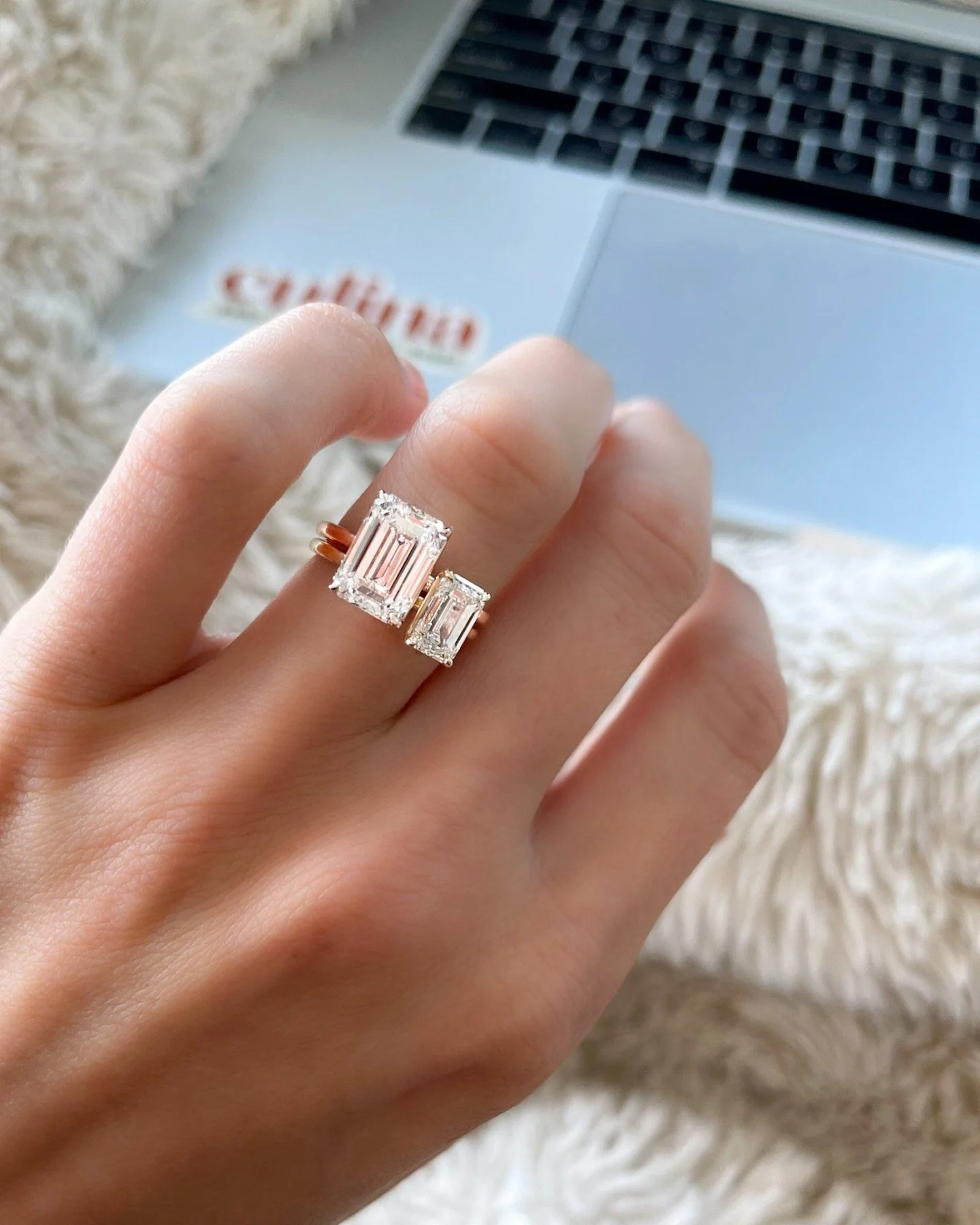 Crescent Solitaire Engagement Ring With Emerald Cut Diamond (North South) - Image 6