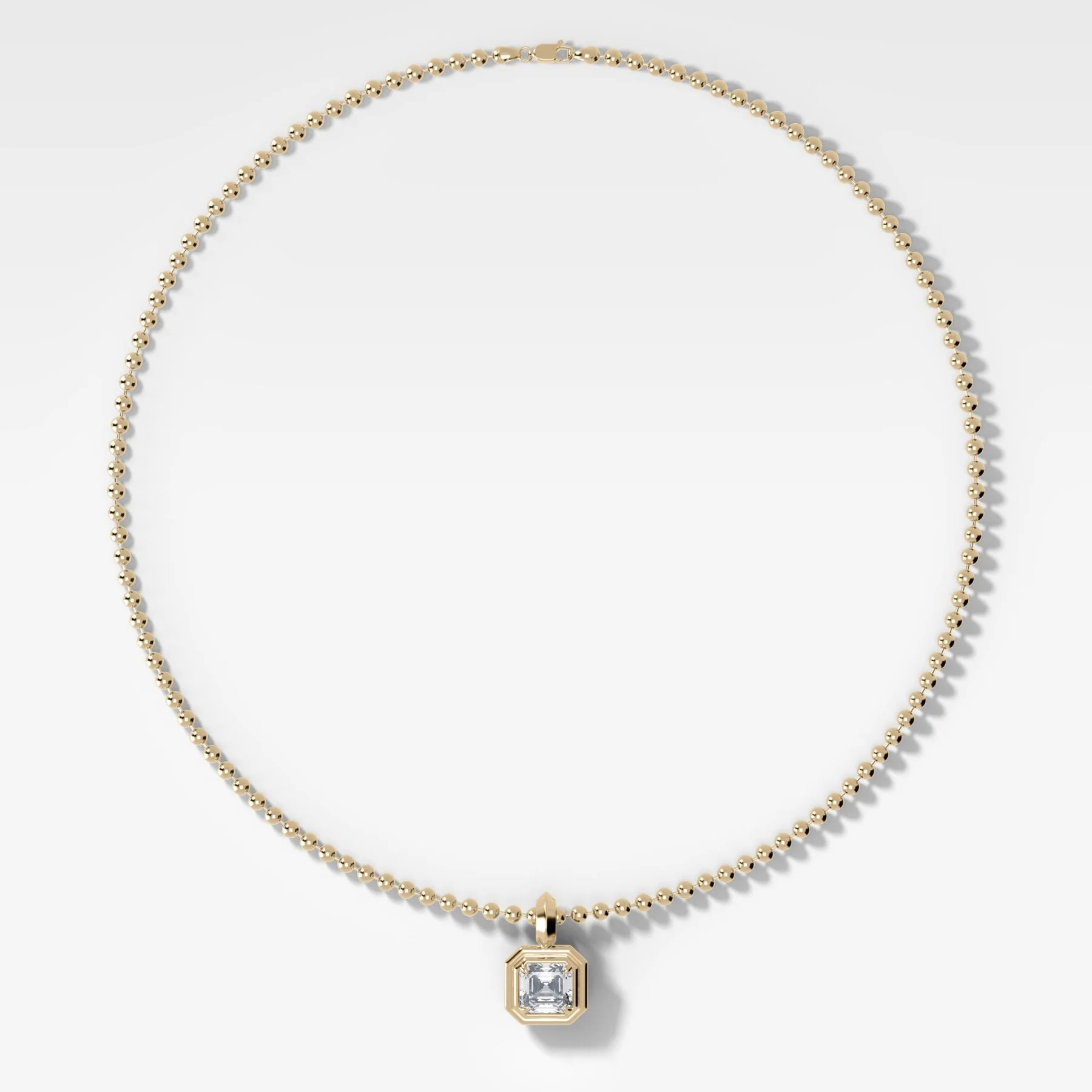 Double Bezel Asscher Attachable Diamond Pendant With Beaded Chain (3mm)