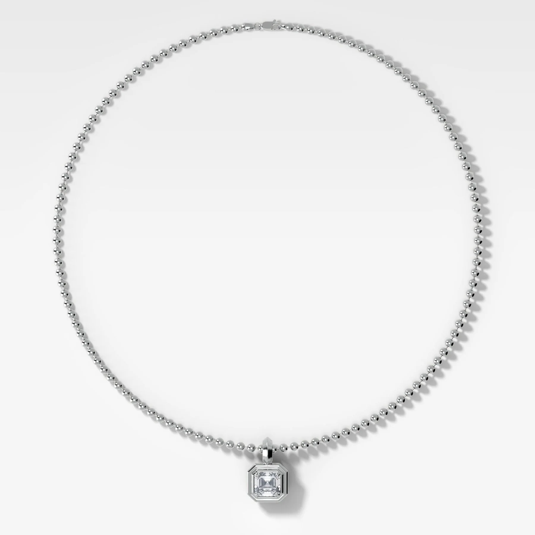 Double Bezel Asscher Attachable Diamond Pendant With Beaded Chain (3mm) - Image 2