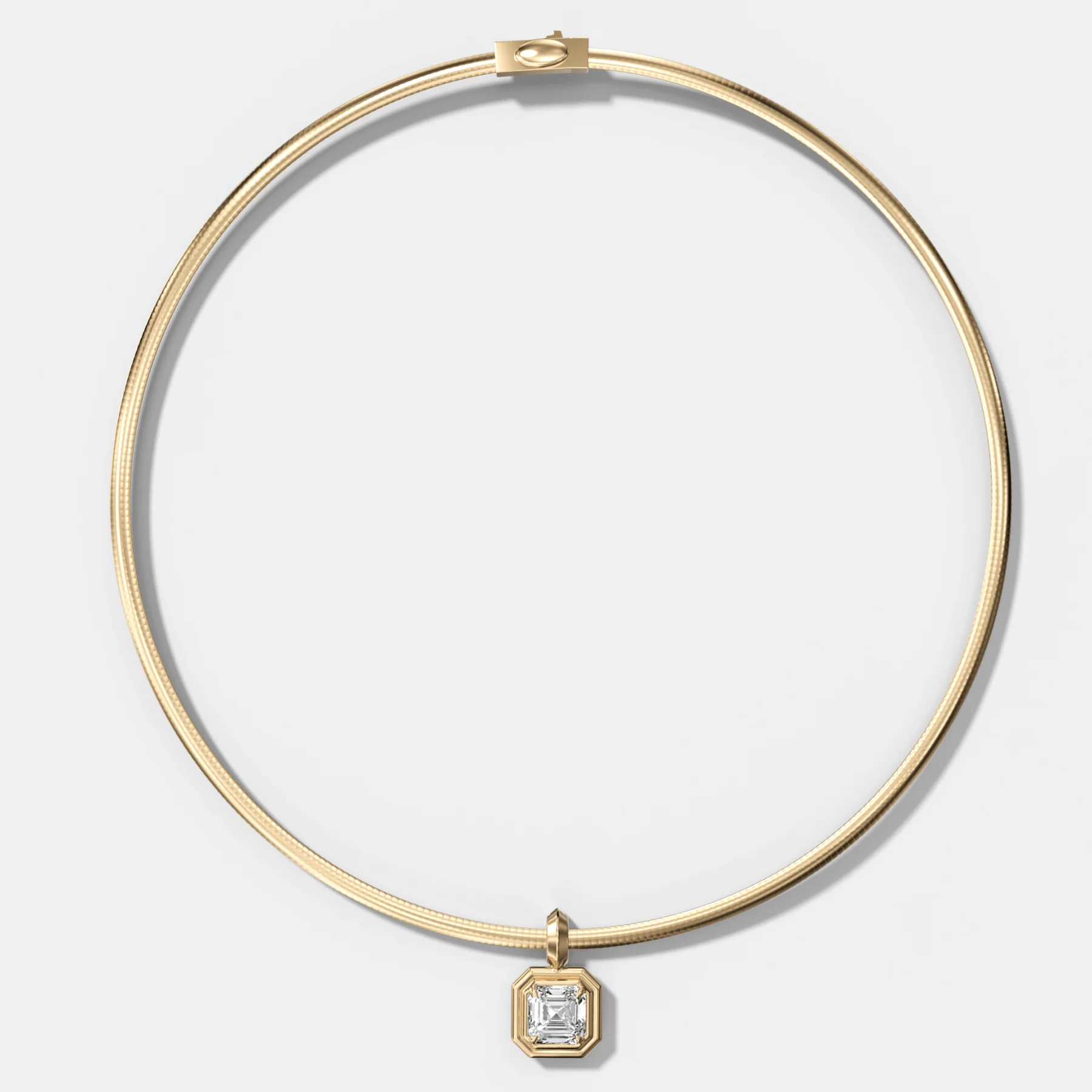 Double Bezel Asscher Attachable Diamond Pendant With Reversible Omega Chain (3mm)