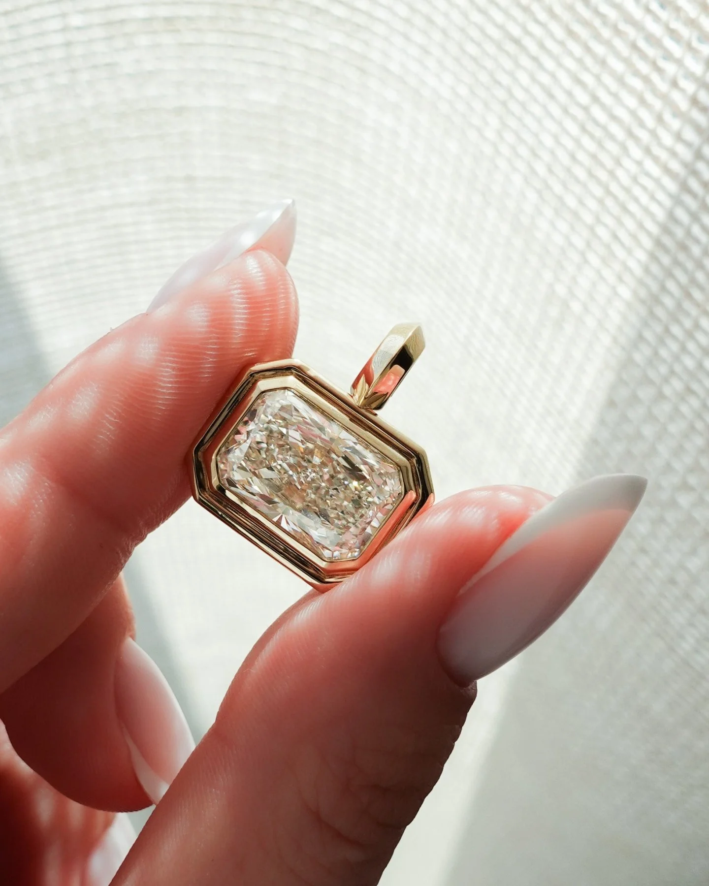 Double Bezel East West Elongated Radiant Attachable Diamond Pendant - Image 3