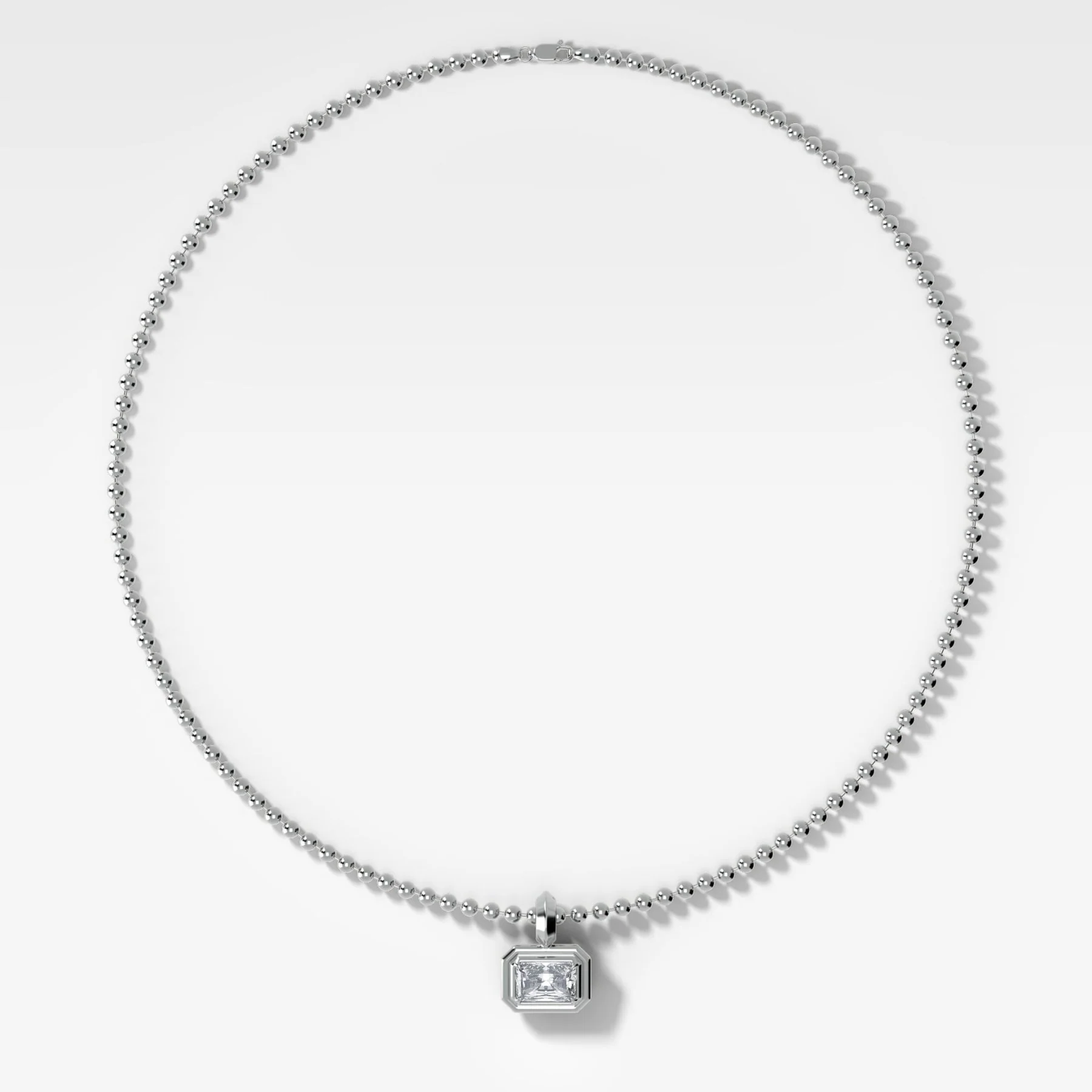 Double Bezel East West Elongated Radiant Attachable Diamond Pendant With Beaded Chain (3mm) - Image 2