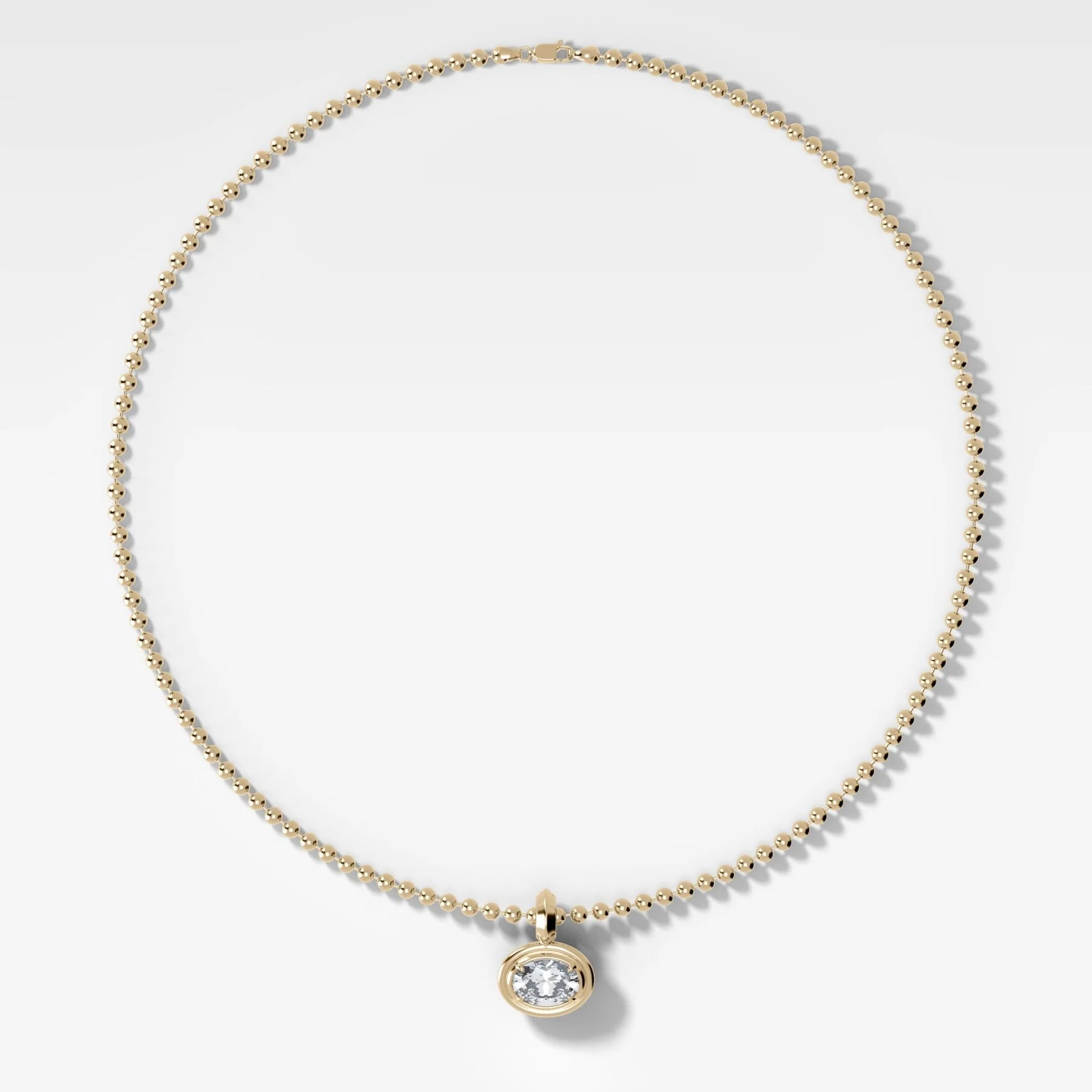 Double Bezel East West Oval Attachable Diamond Pendant With Beaded Chain (3mm)