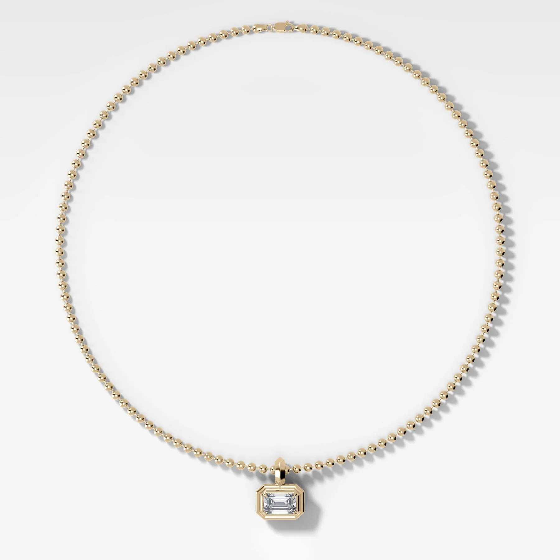 Double Bezel East West Emerald Attachable Diamond Pendant With Beaded Chain (3mm)