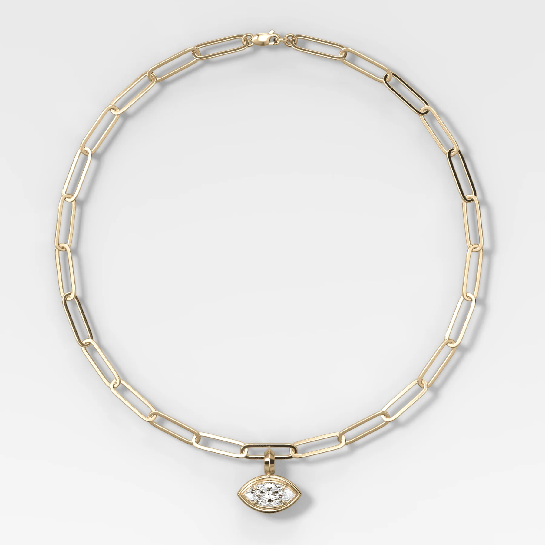 Double Bezel East West Marquise Attachable Diamond Pendant With Paperclip Chain (6.2mm)