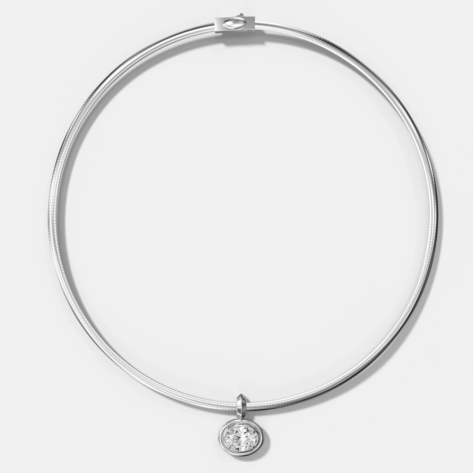 Double Bezel East West Oval Attachable Diamond Pendant With Reversible Omega Chain (3mm) - Image 2